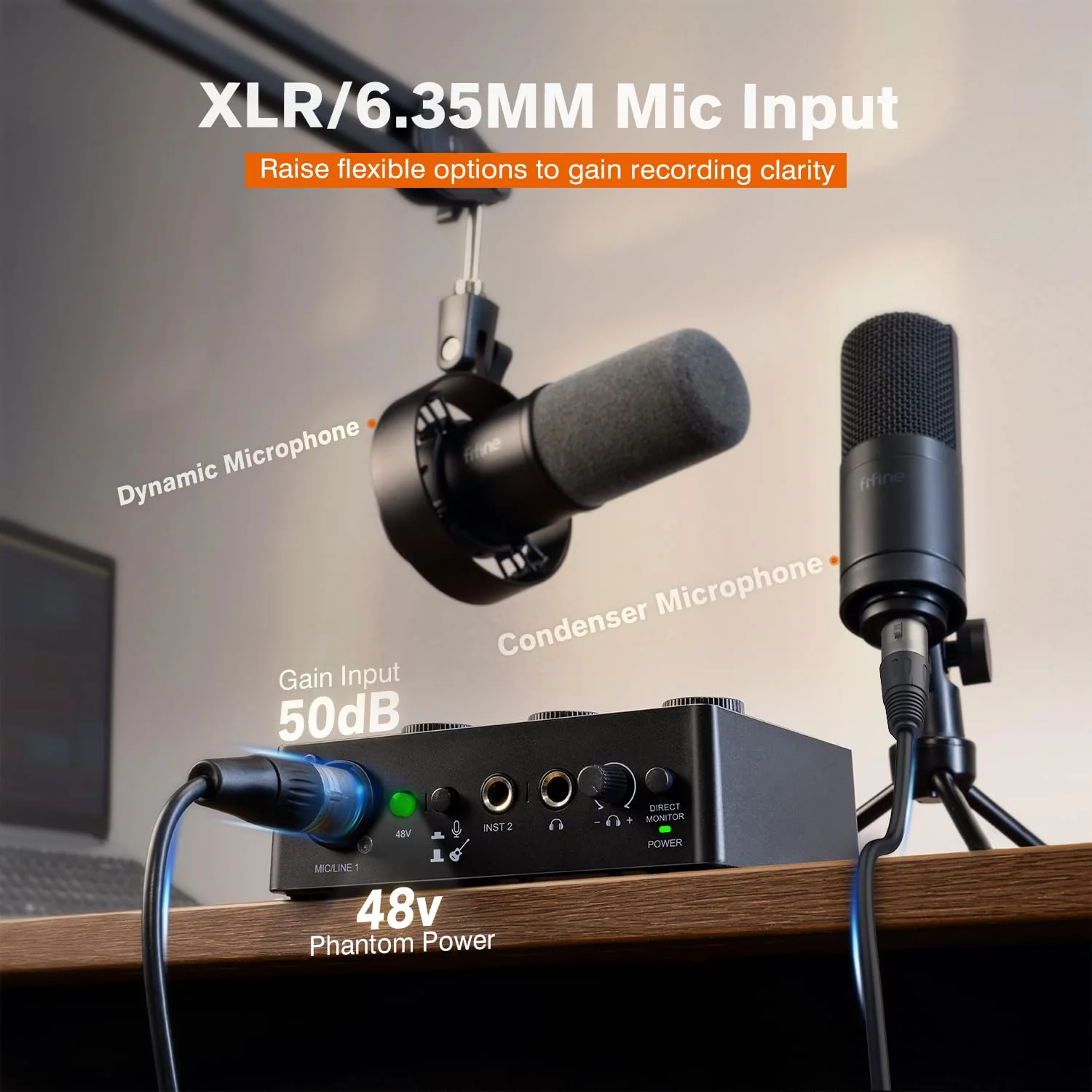 FIFINE PC Audio Mixer for Recording Music, USB Interface for Streaming and Podcasting with XLR, Monitor, 48V Phantom Power, Gain Knob, for Instrument Guitar/Video Content Creation/Vocal-Ampli 1 - Image 3