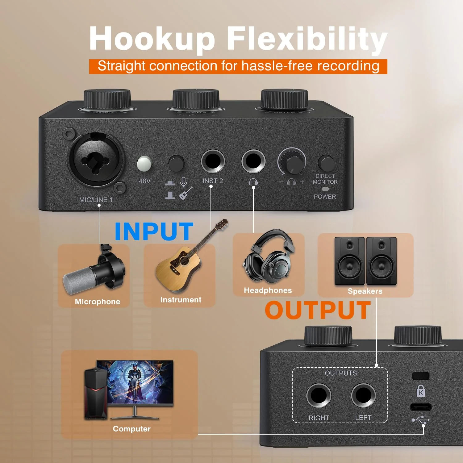 FIFINE PC Audio Mixer for Recording Music, USB Interface for Streaming and Podcasting with XLR, Monitor, 48V Phantom Power, Gain Knob, for Instrument Guitar/Video Content Creation/Vocal-Ampli 1 - Image 5