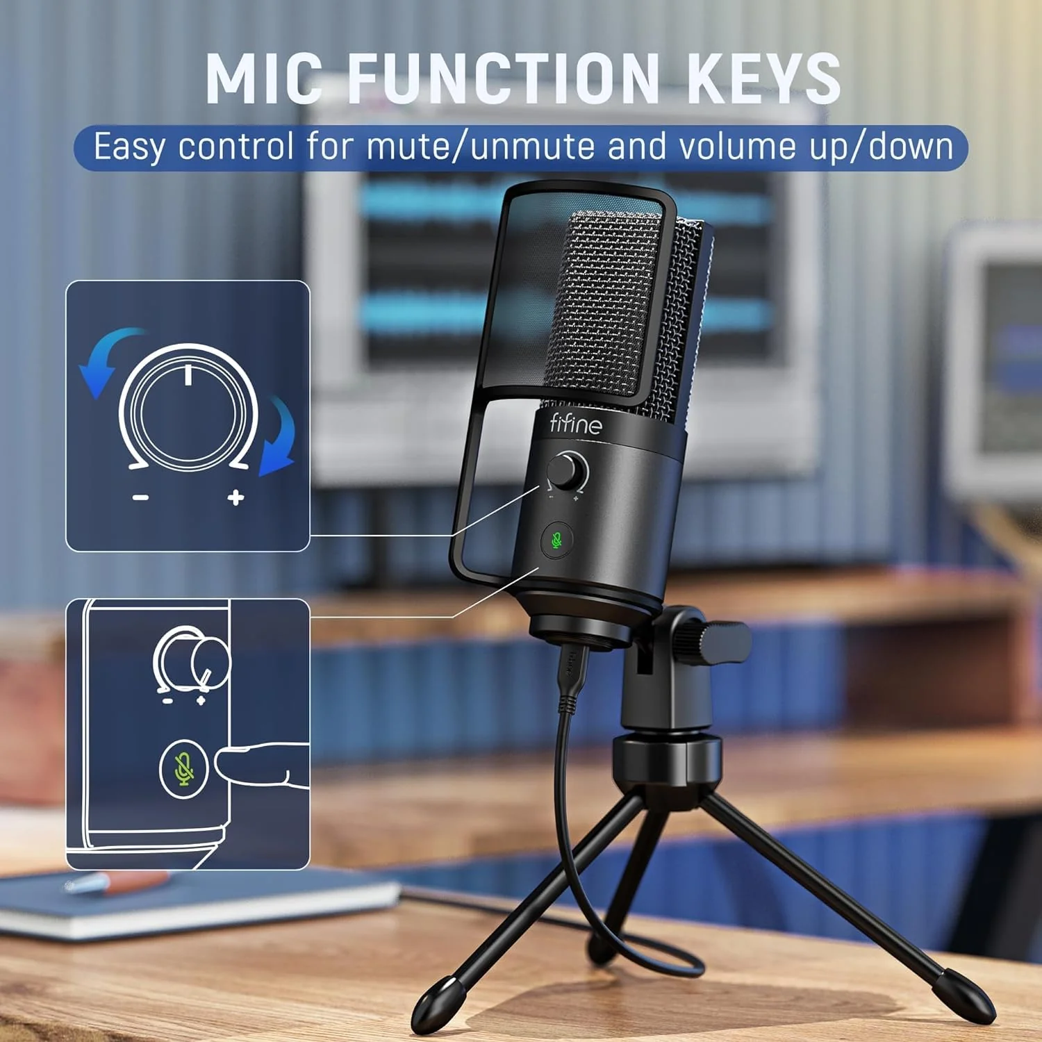 FIFINE Podcast Recording Microphone, PC USB Condenser Microphone for Streaming Vocal Music, Computer Desktop Mic with Mute Button for Windows/Mac OS-K669PRO1 - Image 3