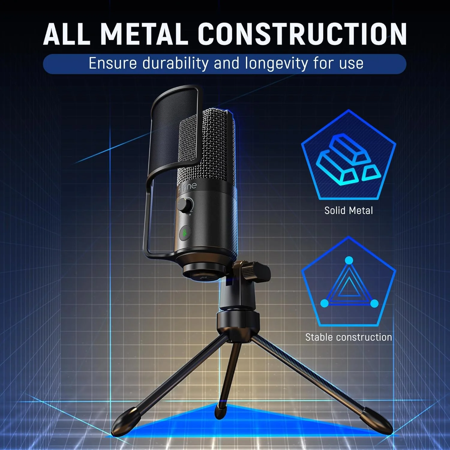 FIFINE Podcast Recording Microphone, PC USB Condenser Microphone for Streaming Vocal Music, Computer Desktop Mic with Mute Button for Windows/Mac OS-K669PRO1 - Image 5