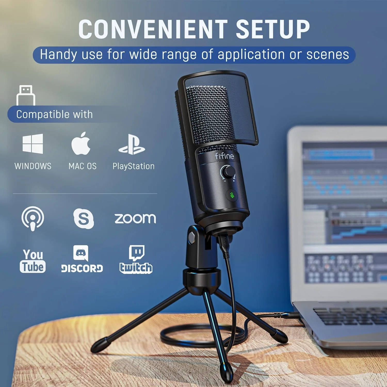 FIFINE Podcast Recording Microphone, PC USB Condenser Microphone for Streaming Vocal Music, Computer Desktop Mic with Mute Button for Windows/Mac OS-K669PRO1 - Image 6