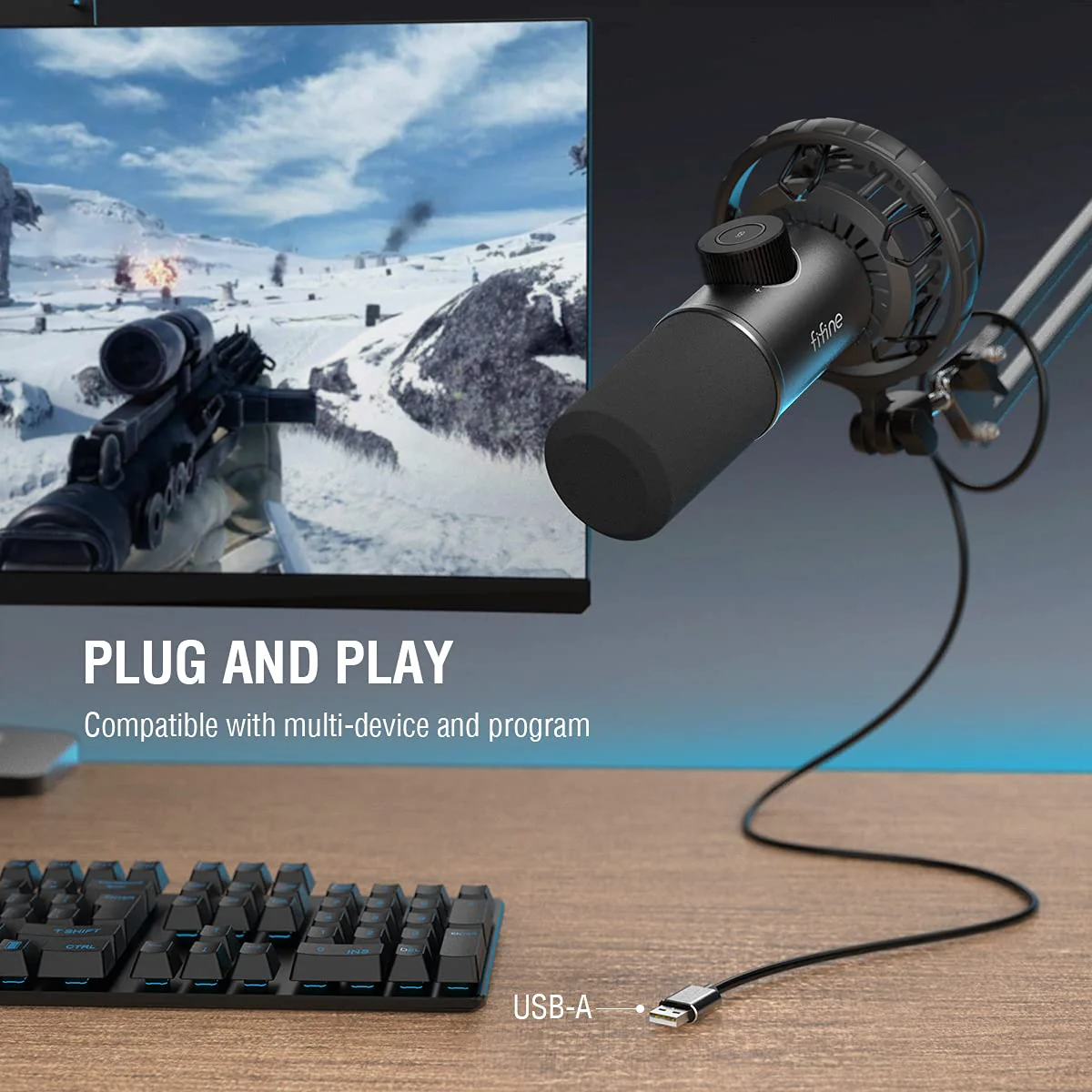 FIFINE USB Gaming Microphone, RGB Dynamic Mic for PC, with Tap-to-Mute Button, Plug & Play Cardioid Mic with Headphone Jack for Streaming, Podcast, Twitch, YouTube, Discord- K658 - Image 5