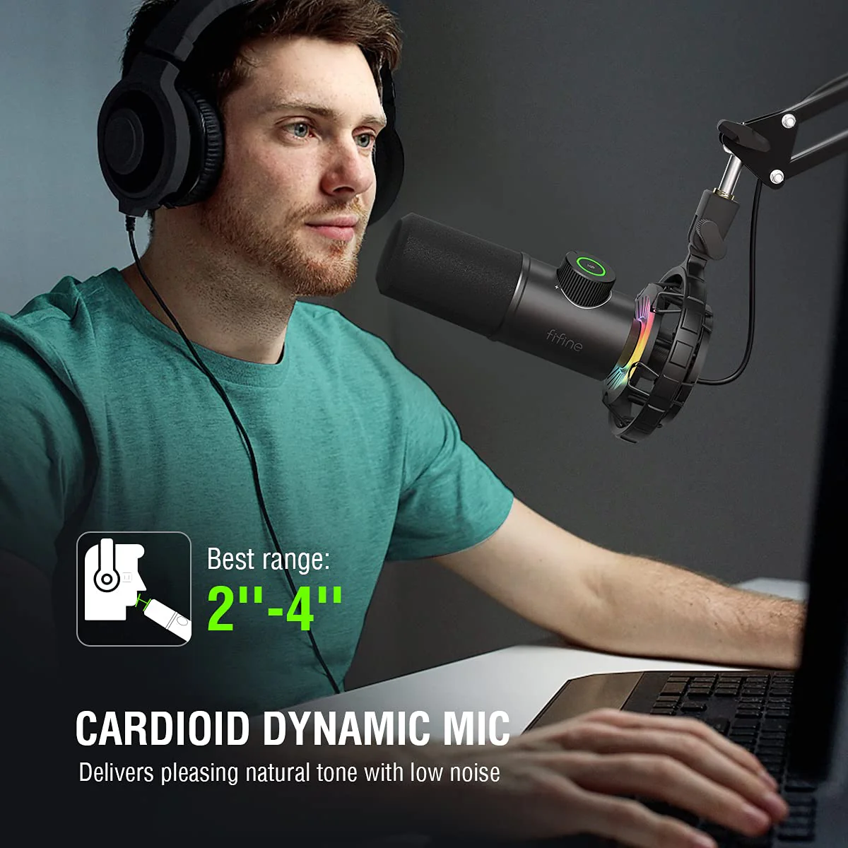 FIFINE USB Gaming Microphone, RGB Dynamic Mic for PC, with Tap-to-Mute Button, Plug & Play Cardioid Mic with Headphone Jack for Streaming, Podcast, Twitch, YouTube, Discord- K658 - Image 6