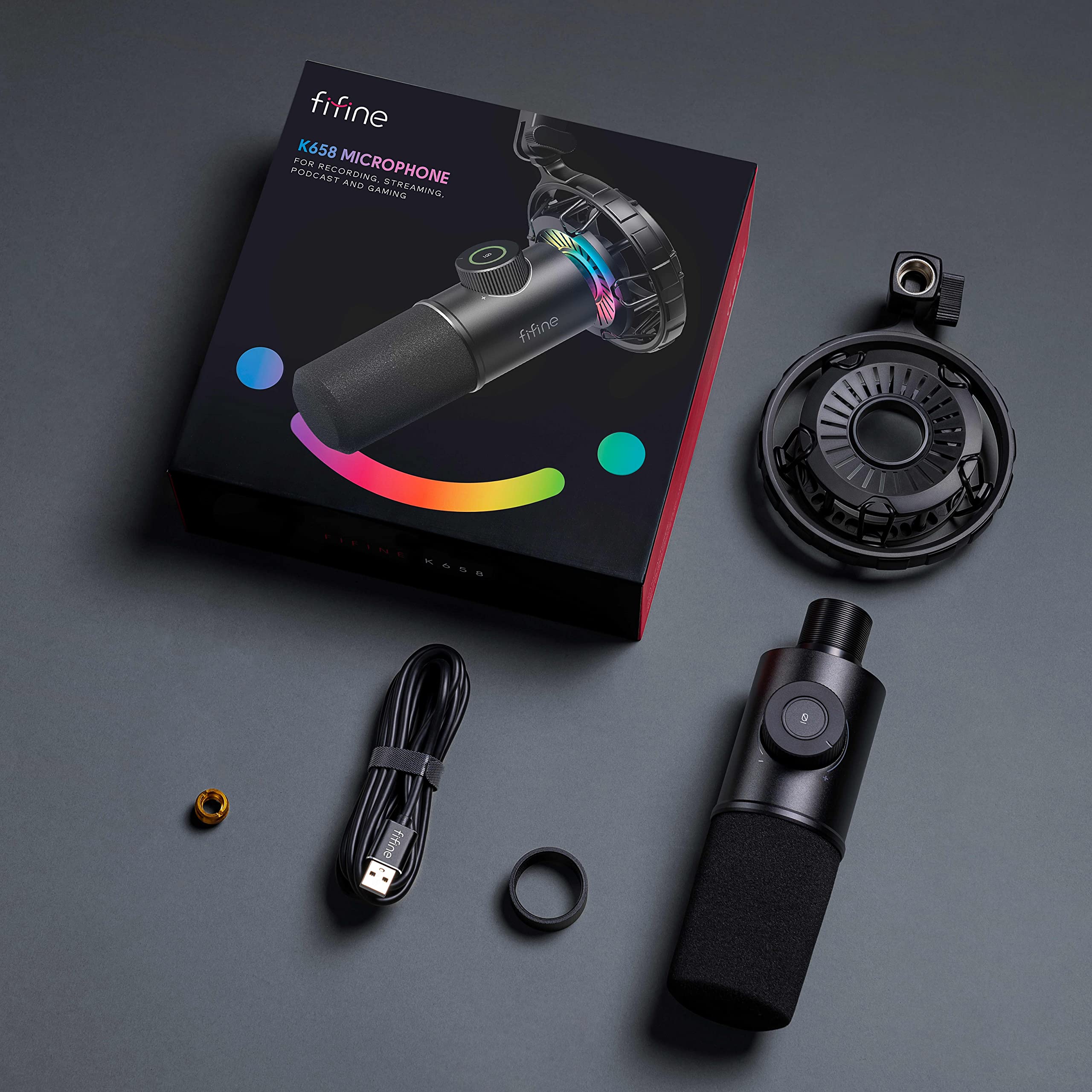 FIFINE USB Gaming Microphone, RGB Dynamic Mic for PC, with Tap-to-Mute Button, Plug & Play Cardioid Mic with Headphone Jack for Streaming, Podcast, Twitch, YouTube, Discord- K658 - Image 7