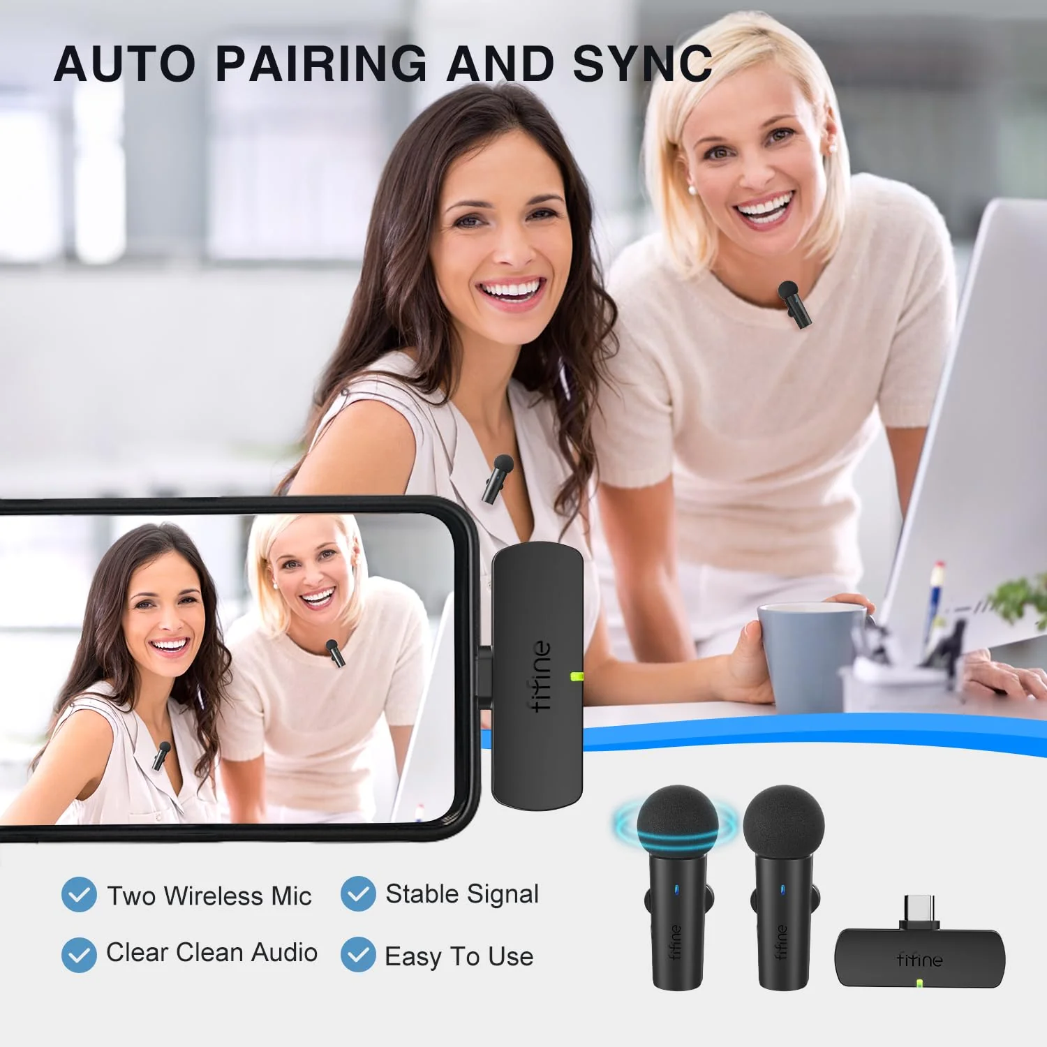 FIFINE Wireless Lavalier System with 2 Microphones, Lapel Mic Clear Sound for YouTube Video Interview Vlog, Dual Mini Mic with Type C Receiver for Android Phone/Tablet/Iphone15(USB C) Laptop-M8 M8 (Two Mics) - Image 2