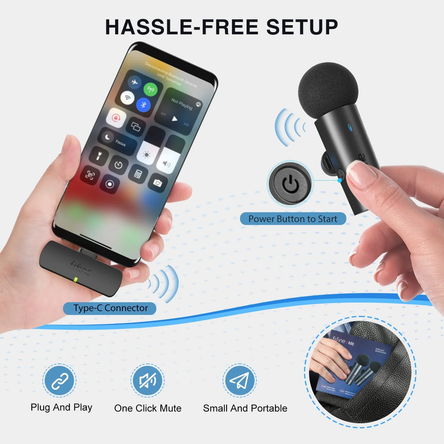FIFINE Wireless Lavalier System with 2 Microphones, Lapel Mic Clear Sound for YouTube Video Interview Vlog, Dual Mini Mic with Type C Receiver for Android Phone/Tablet/Iphone15(USB C) Laptop-M8 M8 (Two Mics) - Image 5