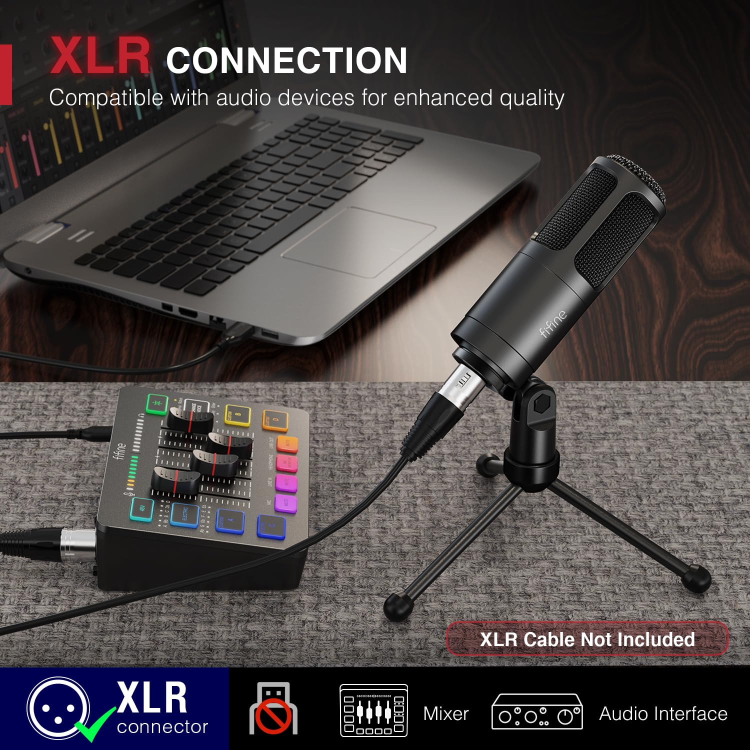 FIFINE XLR Dynamic Microphone, Vocal Podcast Microphone with Cardioid Pattern, Studio Metal Mic for Streaming Voice-Over Dubbing Video Recording, Black-K669D - Image 3