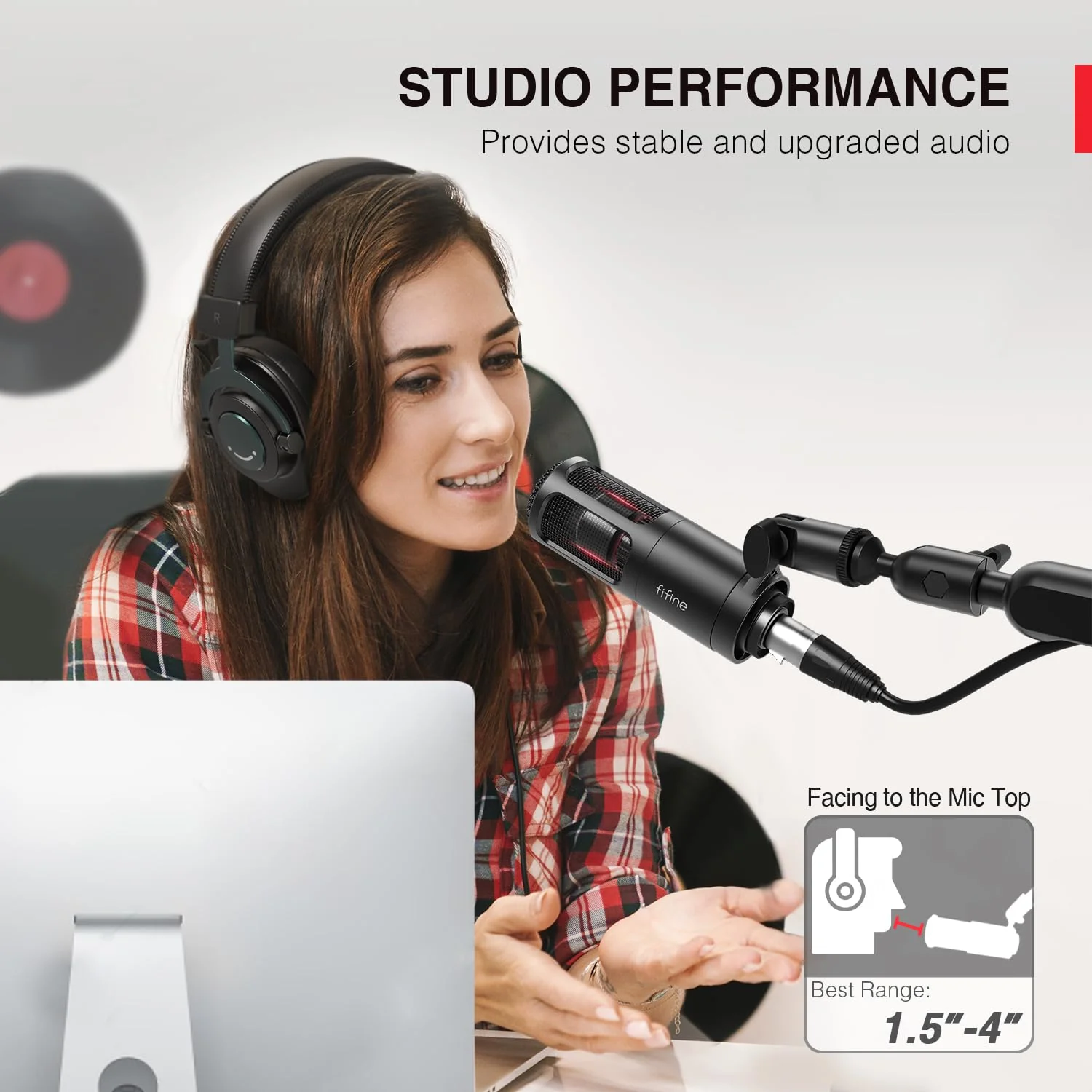 FIFINE XLR Dynamic Microphone, Vocal Podcast Microphone with Cardioid Pattern, Studio Metal Mic for Streaming Voice-Over Dubbing Video Recording, Black-K669D - Image 4