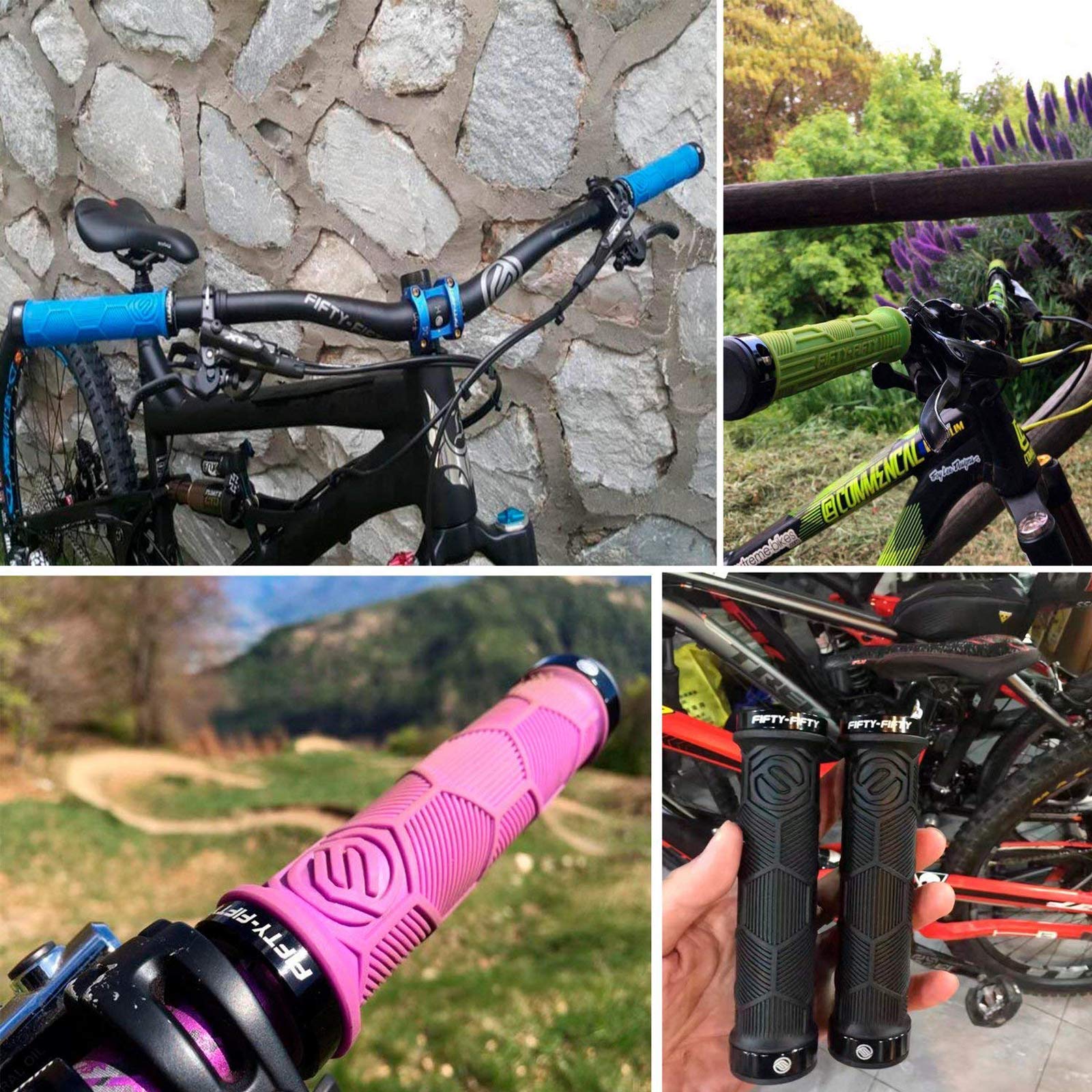 FIFTY-FIFTY Double Lock-On Mountain Bike Grips, Bicycle Handlebar Locking Grips, Non-Slip MTB Handle Black - Image 6