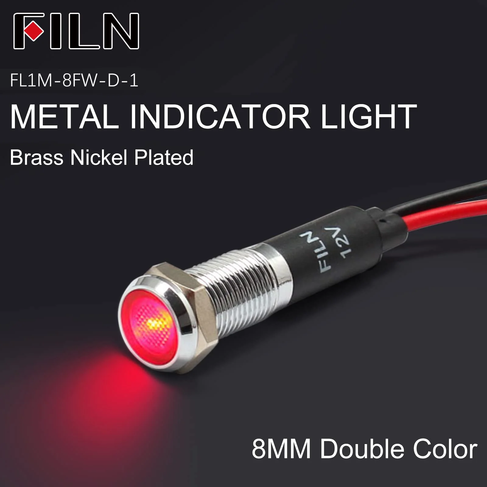 FILN 5 pieces 8 mm (5/16 inch) 12 V LED indicator light, waterproof pilot signal lamp, alarm light, metal panel lights (black, anodised, red5 pieces) red Schwarz eloxiert-12V-5pcs - Image 3