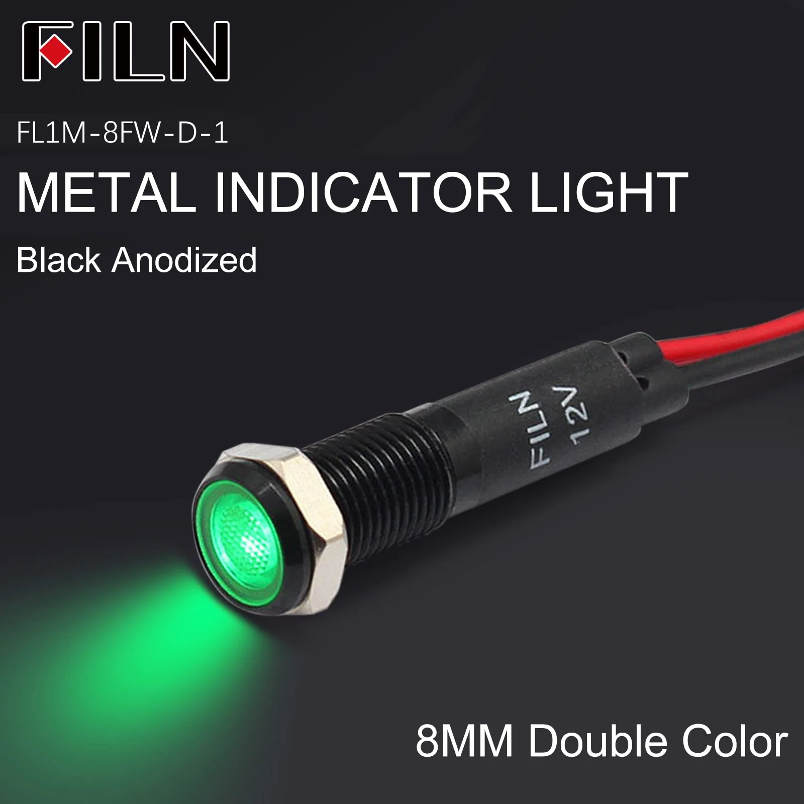 FILN 5 pieces 8 mm (5/16 inch) 12 V LED indicator light, waterproof pilot signal lamp, alarm light, metal panel lights (black, anodised, red5 pieces) red Schwarz eloxiert-12V-5pcs - Image 4