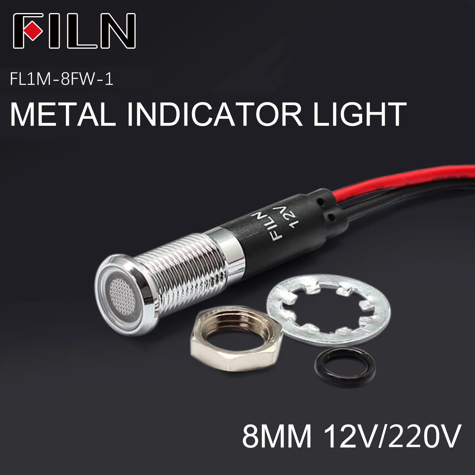FILN 5 pieces 8 mm (5/16 inch) 12 V LED indicator light, waterproof pilot signal lamp, alarm light, metal panel lights (black, anodised, red5 pieces) red Schwarz eloxiert-12V-5pcs - Image 5