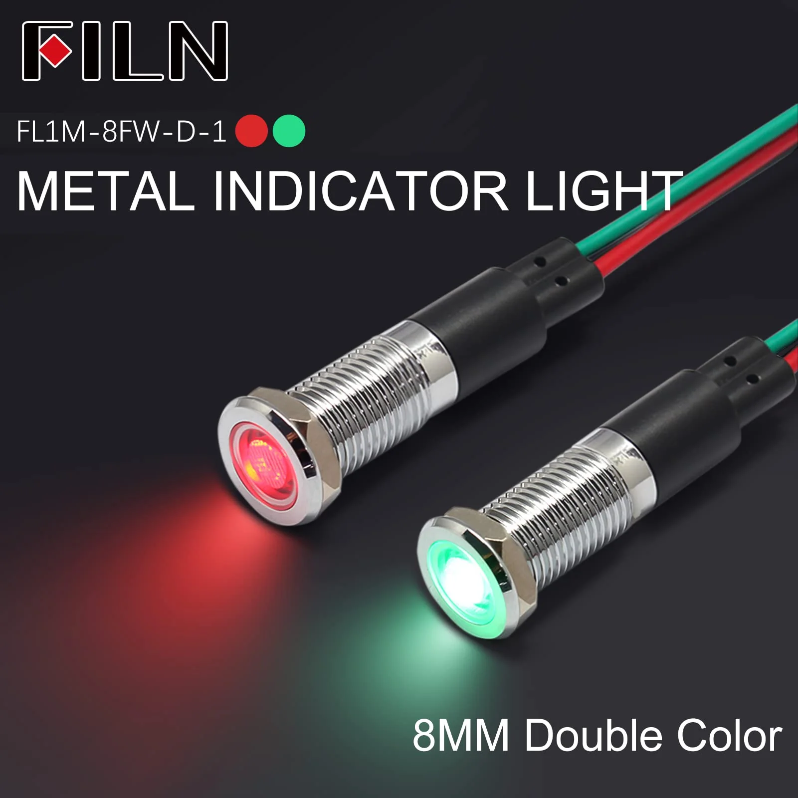 FILN 5 pieces 8 mm (5/16 inch) 12 V LED indicator light, waterproof pilot signal lamp, alarm light, metal panel lights (black, anodised, red5 pieces) red Schwarz eloxiert-12V-5pcs - Image 8