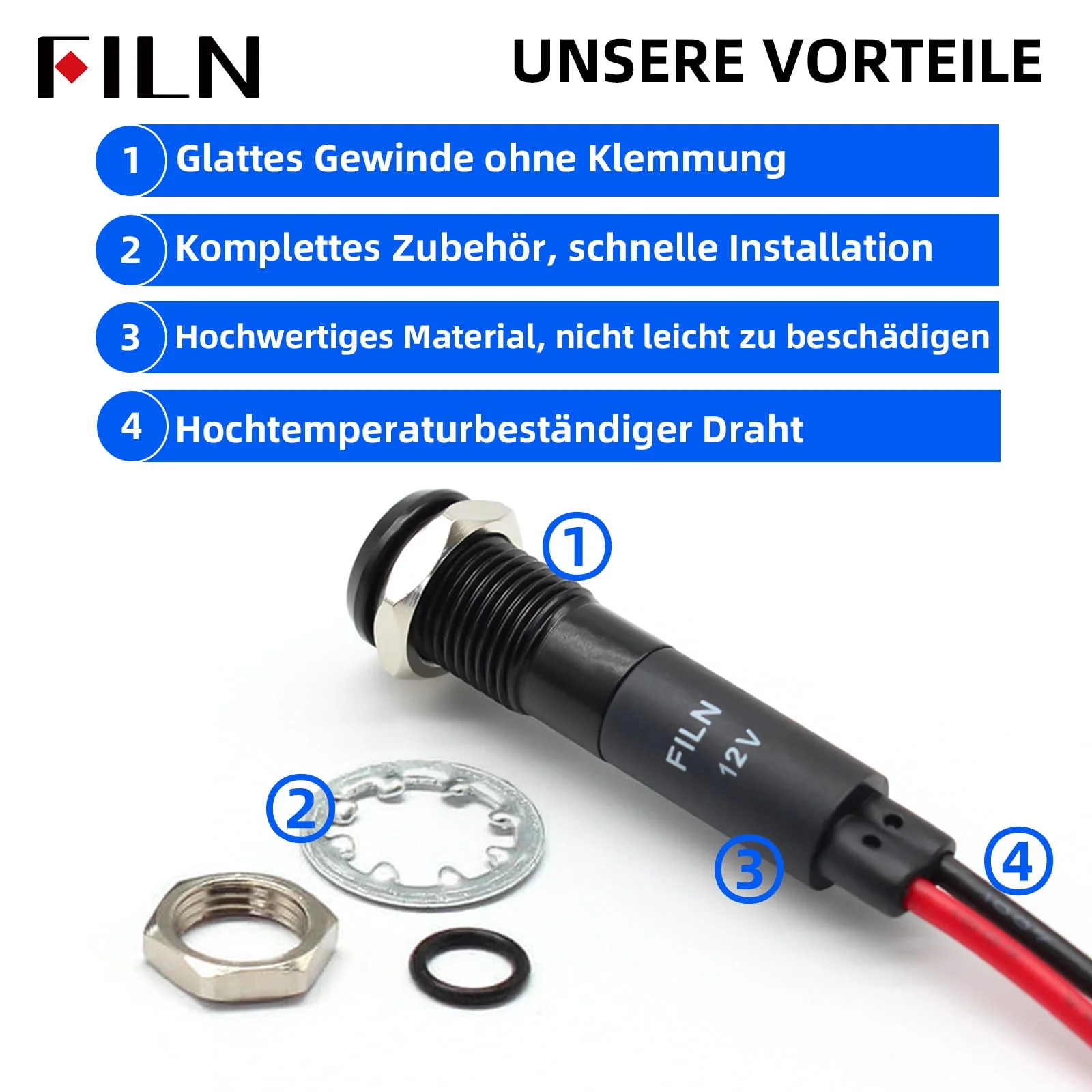 FILN 5 Pieces 8 mm (5/16 Inch) 220 V LED Indicator Light Waterproof Pilot Signal Lamp Indicator Light Metal Panel Lights (220 V Black Anodised Yellow, Pack of 5) Schwarz eloxiert-220V - Image 4