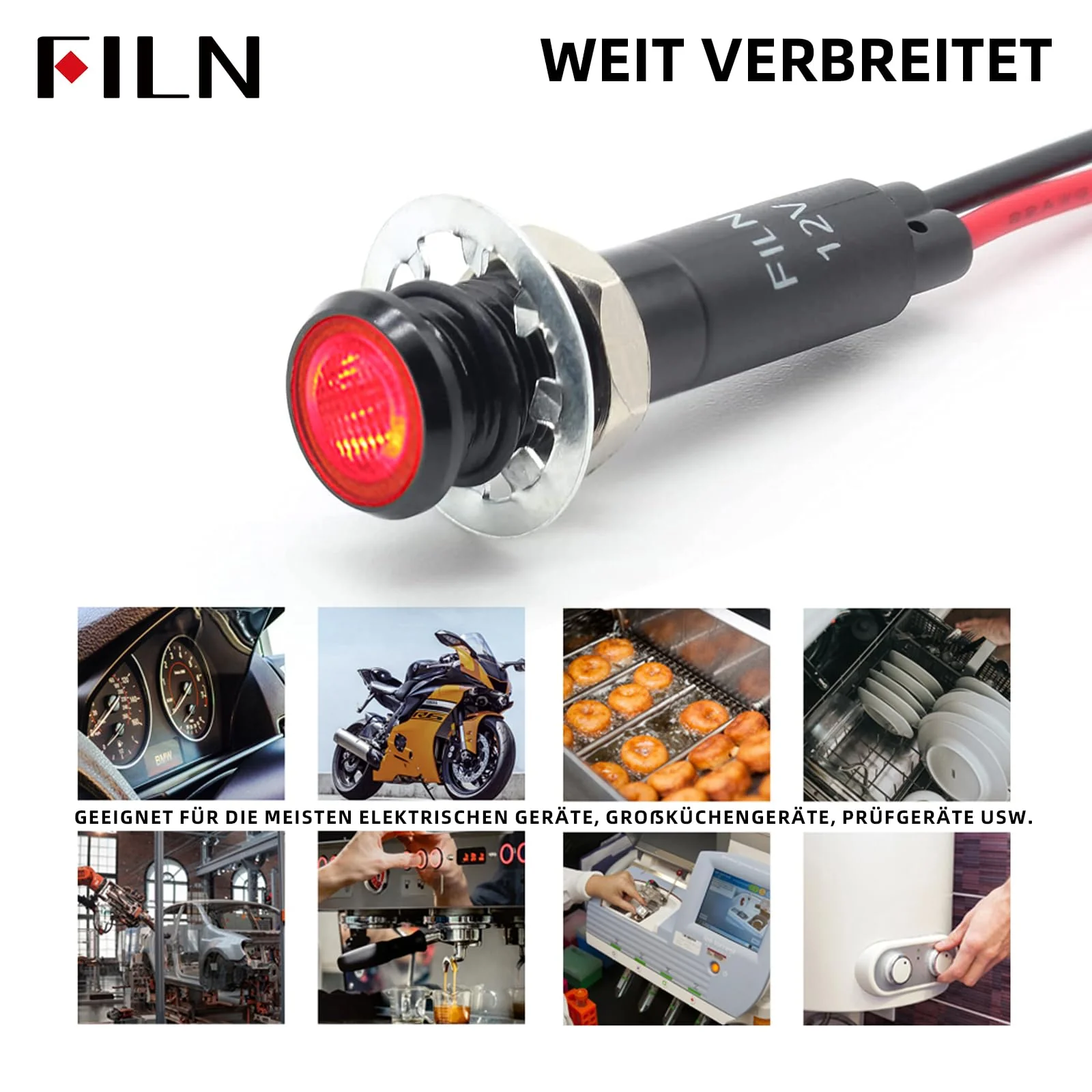 FILN 5 Pieces 8 mm (5/16 Inch) 220 V LED Indicator Light Waterproof Pilot Signal Lamp Indicator Light Metal Panel Lights (220 V Black Anodised Yellow, Pack of 5) Schwarz eloxiert-220V - Image 5