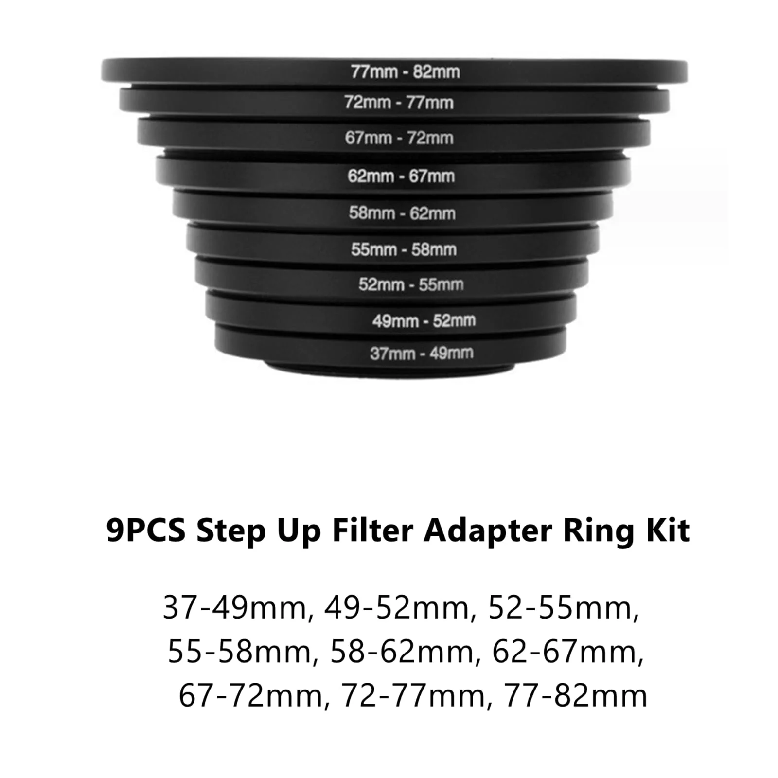 Filter Ring Adapter Set 18 Pieces, Camera Lens Filter Stepping Rings Kit, Lightweight and Durable Aluminum, 9 Pcs Step Up Rings Set and 9 Pcs Step Down Rings Set, Black - Image 4