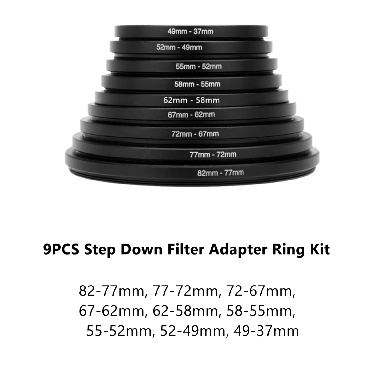Filter Ring Adapter Set 18 Pieces, Camera Lens Filter Stepping Rings Kit, Lightweight and Durable Aluminum, 9 Pcs Step Up Rings Set and 9 Pcs Step Down Rings Set, Black - Image 5