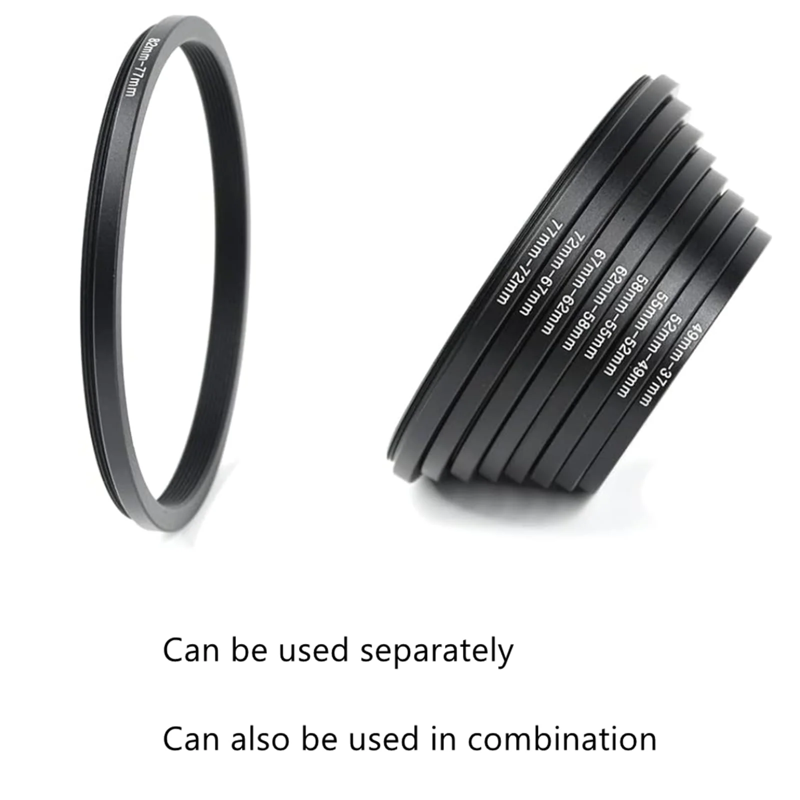 Filter Ring Adapter Set 18 Pieces, Camera Lens Filter Stepping Rings Kit, Lightweight and Durable Aluminum, 9 Pcs Step Up Rings Set and 9 Pcs Step Down Rings Set, Black - Image 7
