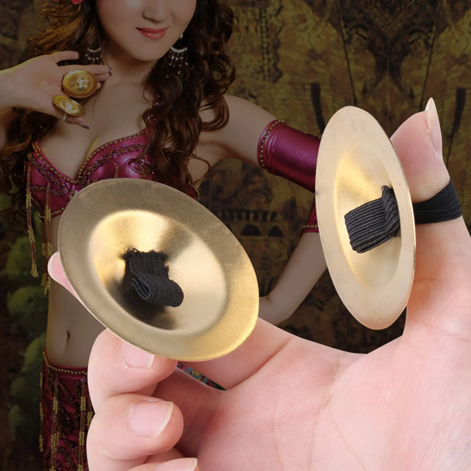 Finger Cymbals, 2pcs Belly Dance Finger Cymbals Brass Finger Dancing Zills Musical Instrument Dancing Accessory for Dancer Party, Single Hand Operation Only - Image 3