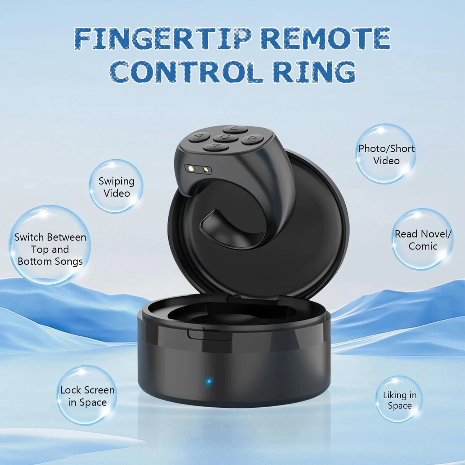 Fingertip Wireless Bluetooth Remote Control, 2025 New TIK-to-k Remote Control APP Kindle Page Turner, Scrolling Rings Rechargeable Camera Video Recording Remote (Black-USB) (Black) Black - Image 2