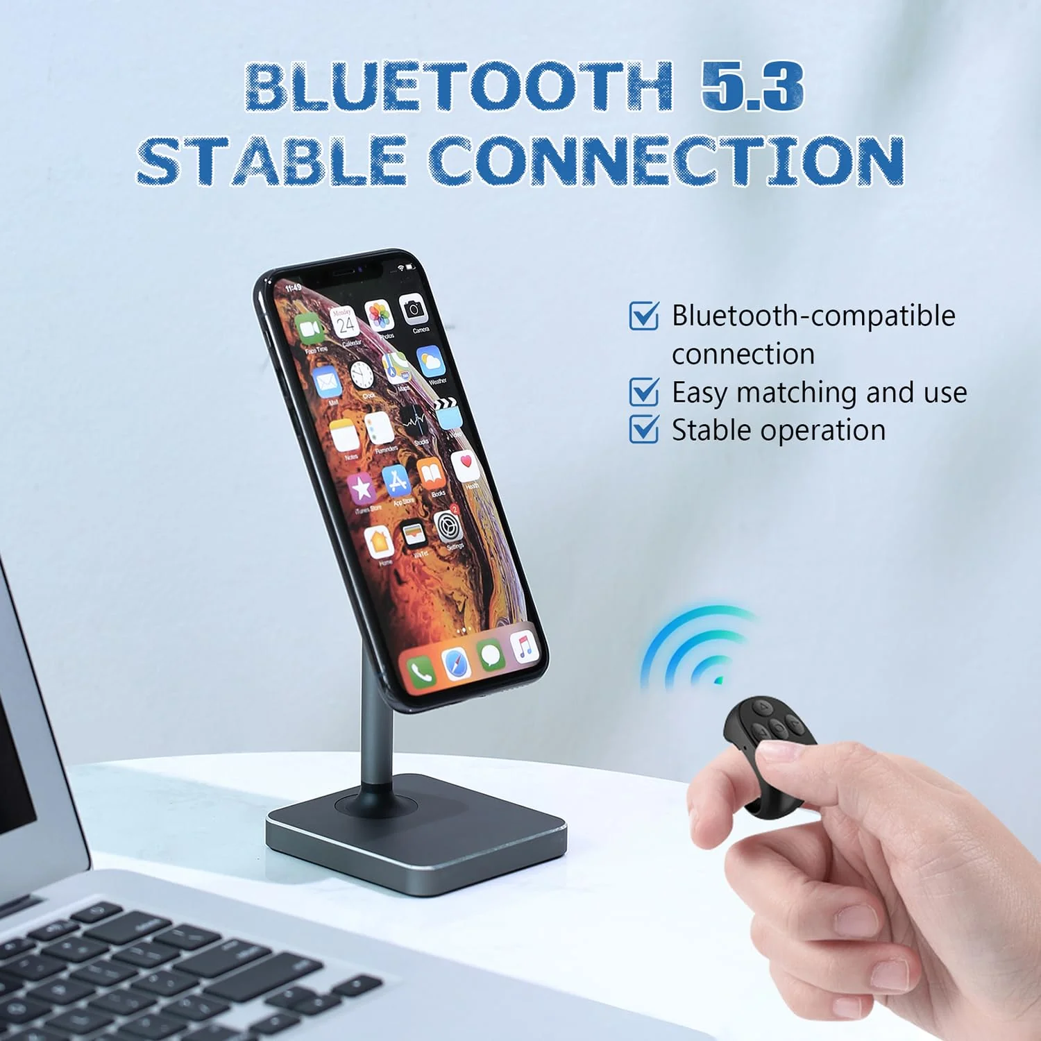 Fingertip Wireless Bluetooth Remote Control, 2025 New TIK-to-k Remote Control APP Kindle Page Turner, Scrolling Rings Rechargeable Camera Video Recording Remote (Black-USB) (Black) Black - Image 4