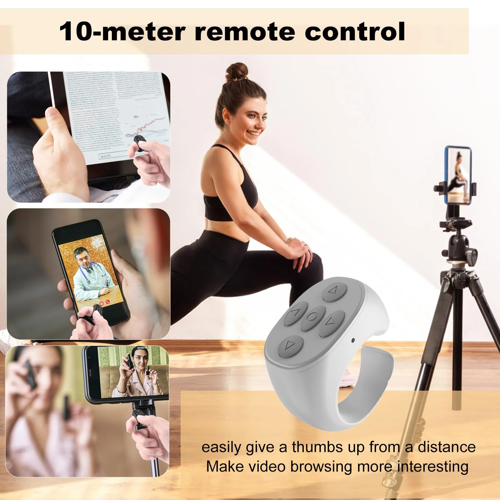 Fingertip Wireless Bluetooth Remote Control, Fingertip Remote Control, Scrolling Ring Remote Control, Remote Control App Page Turner, Scrolling Rings Rechargeable Camera Remote (Black) black - Image 4