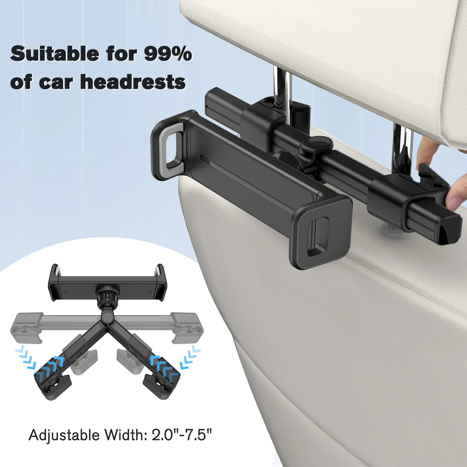 Fintie Car Headrest Tablet Holder - [360° Rotating] Adjustable Mount for iPad, Road Trip Essentials for Kids Adults Fits for iPad Pro, Air, Mini, iPhone, Galaxy Tab, 6-13" Devices, Black - Image 4
