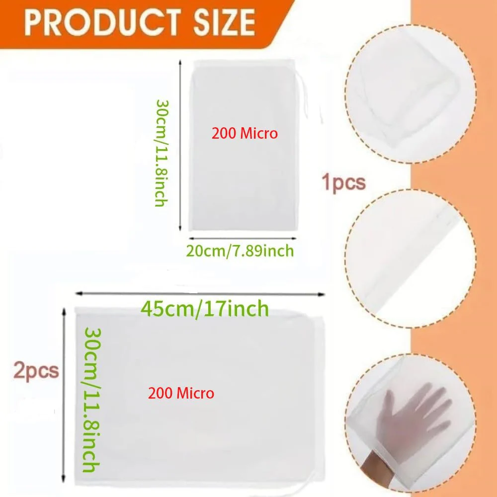 Firavggu Pack of 3 Filter Bags Strainer Bags 200 Micro Press Bags 20 x 30 cm / 30 x 45 cm Brew Bag Nylon Hop Filter Beer White Press Bag Filter Cloth Squeezing Cloth Nut Milk Bag for Fruit Press Wine 200 Micro/ 20*30cm/30*45cm - Image 2