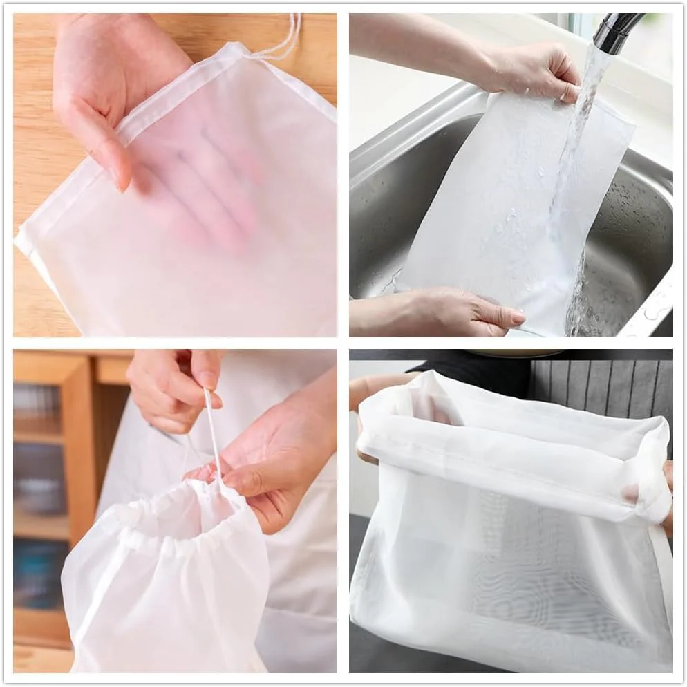 Firavggu Pack of 3 Filter Bags Strainer Bags 200 Micro Press Bags 20 x 30 cm / 30 x 45 cm Brew Bag Nylon Hop Filter Beer White Press Bag Filter Cloth Squeezing Cloth Nut Milk Bag for Fruit Press Wine 200 Micro/ 20*30cm/30*45cm - Image 4