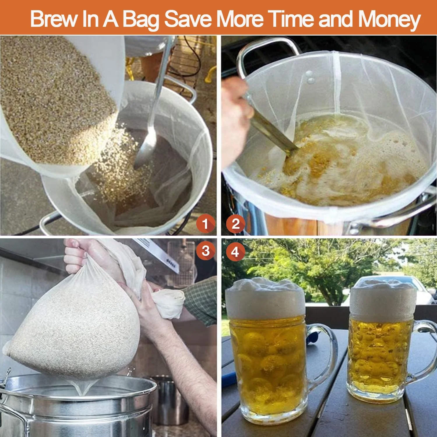 Firavggu Pack of 3 Filter Bags Strainer Bags 200 Micro Press Bags 20 x 30 cm / 30 x 45 cm Brew Bag Nylon Hop Filter Beer White Press Bag Filter Cloth Squeezing Cloth Nut Milk Bag for Fruit Press Wine 200 Micro/ 20*30cm/30*45cm - Image 6