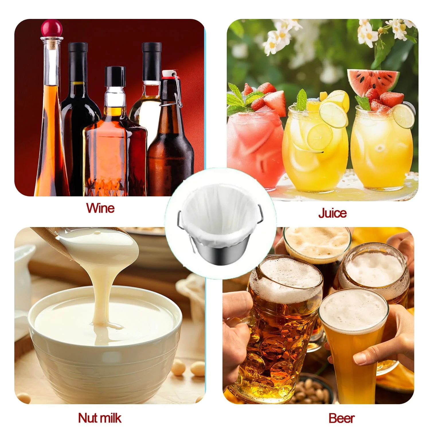Firavggu Pack of 3 Filter Bags Strainer Bags 200 Micro Press Bags 20 x 30 cm / 30 x 45 cm Brew Bag Nylon Hop Filter Beer White Press Bag Filter Cloth Squeezing Cloth Nut Milk Bag for Fruit Press Wine 200 Micro/ 20*30cm/30*45cm - Image 7
