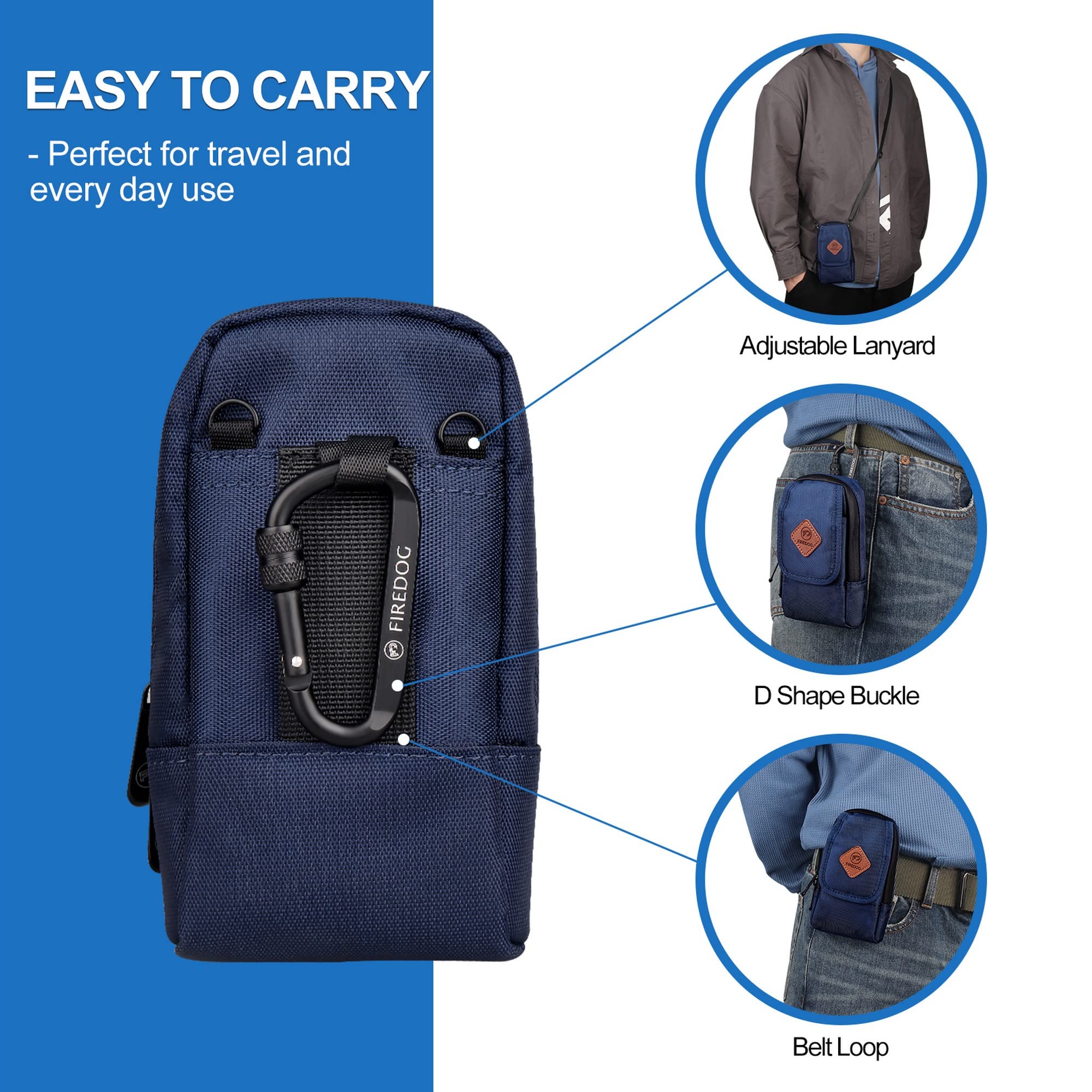 FIREDOG Smell Proof Bag, Odor Proof Pouch Carbon Lined Smell Proof Case Container for Travel Storage (Blue) Blue - Image 5