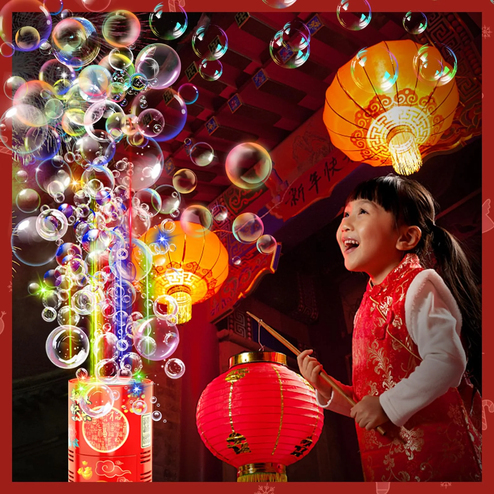 Fireworks Bubble Machine (13 Holes) with Dazzling RGB LED Lights, Automatic Sparklers Bubbles Toy, Bubble Blower for Kids Toddlers, Party Birthday Wedding Christmas Chinese New Year Decorations 13 Holes With 80ml Bubble Solution - Image 3
