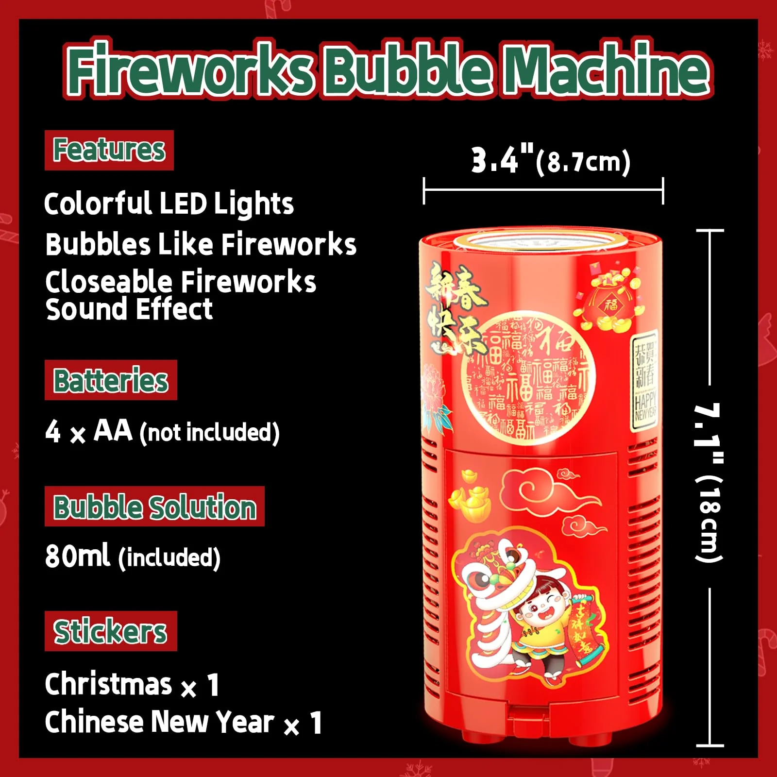 Fireworks Bubble Machine (13 Holes) with Dazzling RGB LED Lights, Automatic Sparklers Bubbles Toy, Bubble Blower for Kids Toddlers, Party Birthday Wedding Christmas Chinese New Year Decorations 13 Holes With 80ml Bubble Solution - Image 4