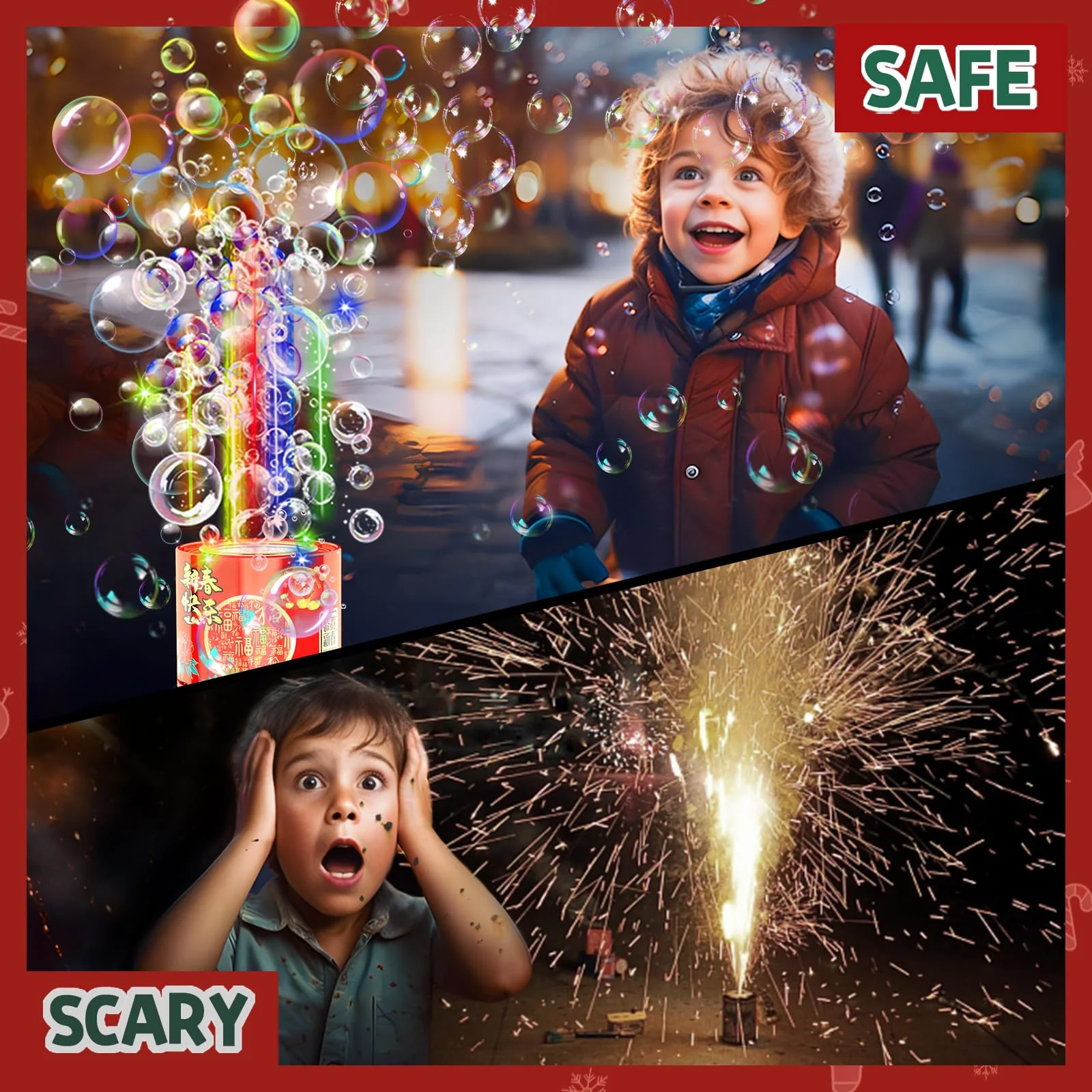Fireworks Bubble Machine (13 Holes) with Dazzling RGB LED Lights, Automatic Sparklers Bubbles Toy, Bubble Blower for Kids Toddlers, Party Birthday Wedding Christmas Chinese New Year Decorations 13 Holes With 80ml Bubble Solution - Image 6