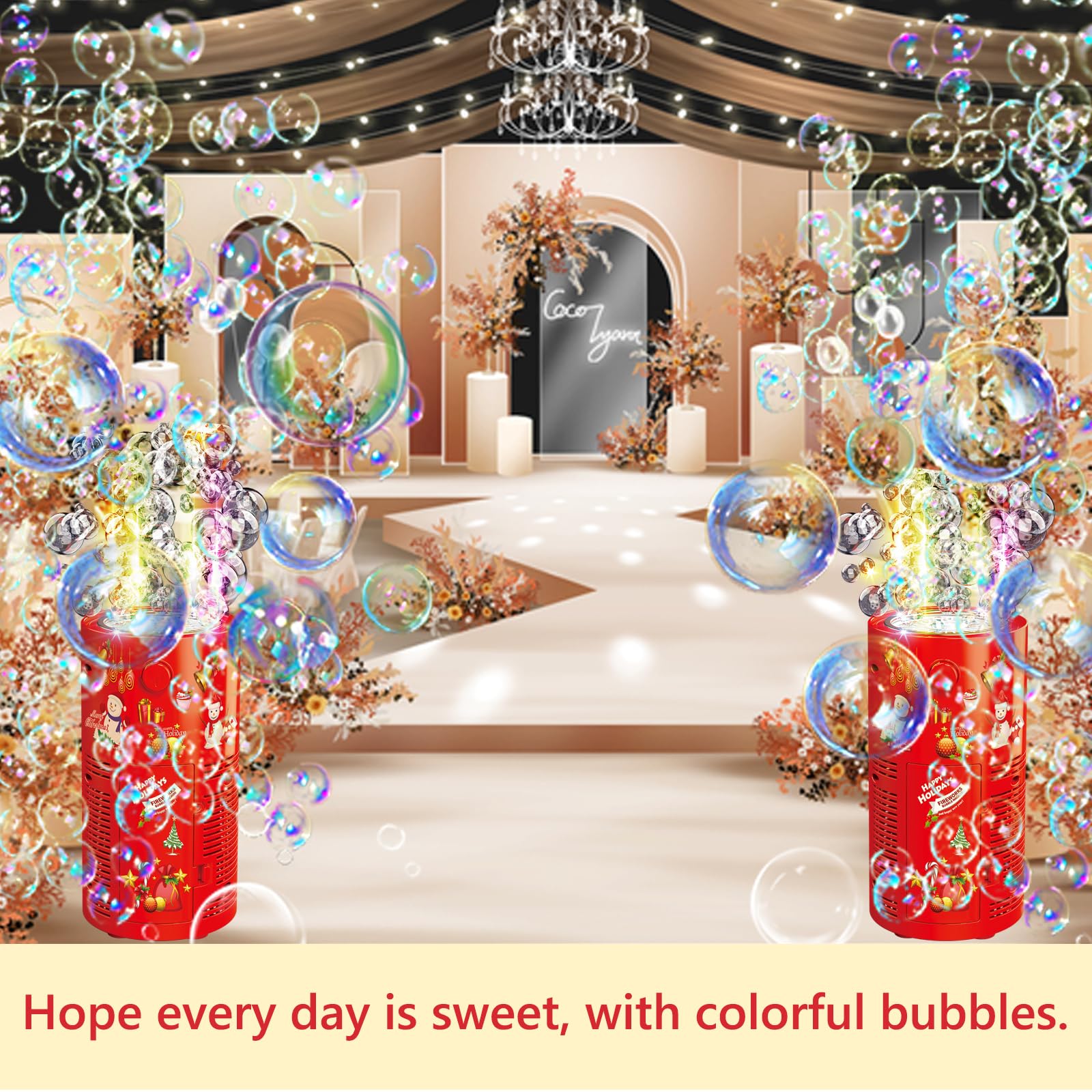 Fireworks Bubble Machine with 240ml Bubble Solution, Portable Automatic Bubble Machine with Lights and Closeable Music, Bubble Maker Toys for Kids Outside Activities Parties Wedding Christmas 1pcs - Image 2