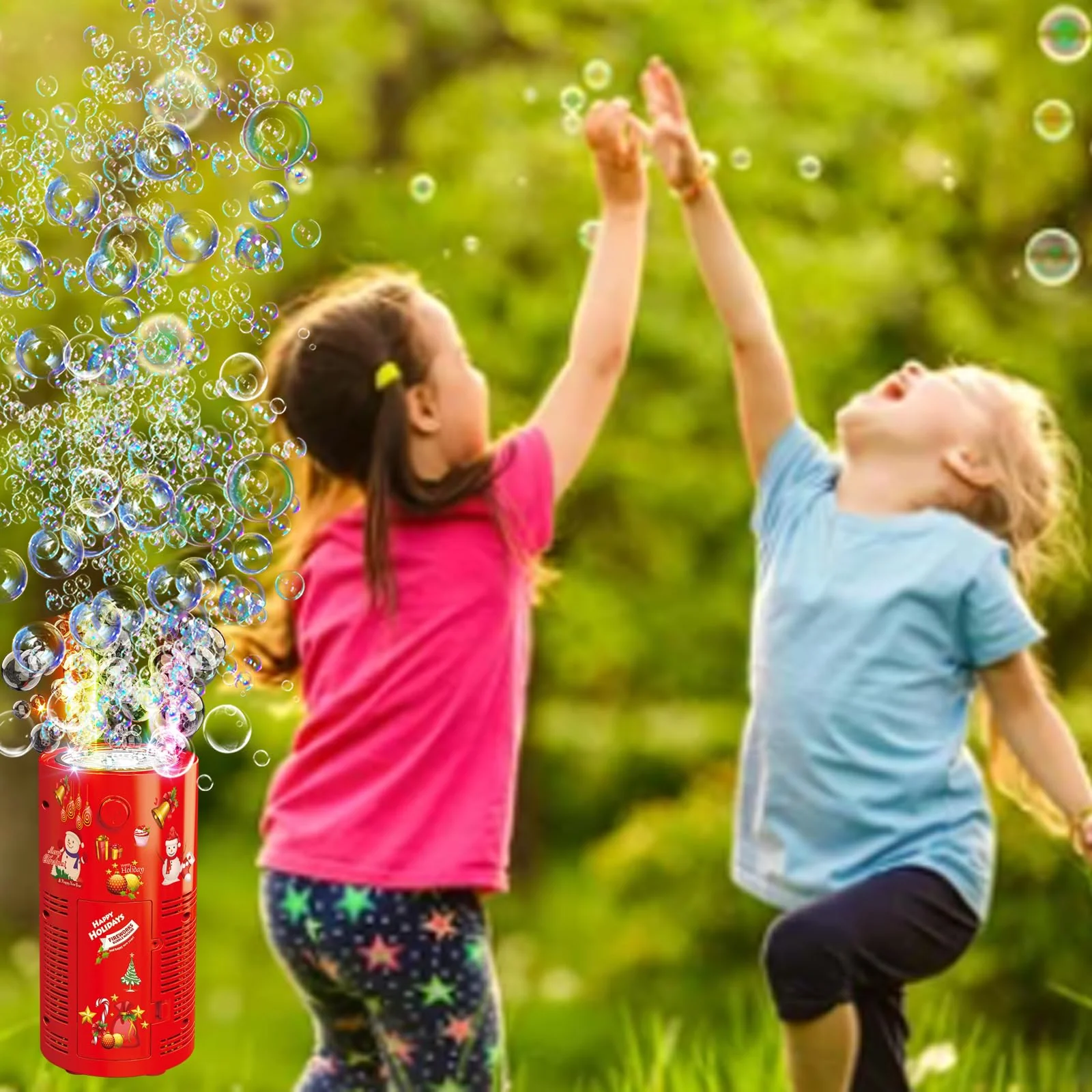 Fireworks Bubble Machine with 240ml Bubble Solution, Portable Automatic Bubble Machine with Lights and Closeable Music, Bubble Maker Toys for Kids Outside Activities Parties Wedding Christmas 1pcs - Image 3