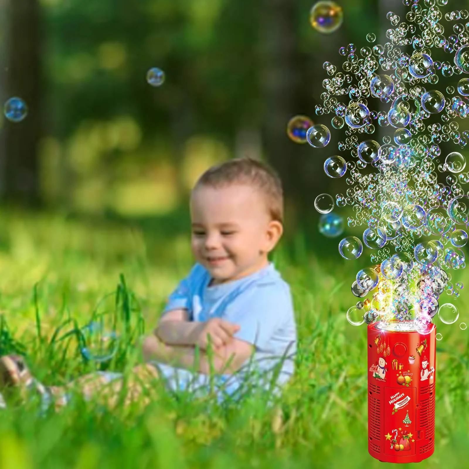 Fireworks Bubble Machine with 240ml Bubble Solution, Portable Automatic Bubble Machine with Lights and Closeable Music, Bubble Maker Toys for Kids Outside Activities Parties Wedding Christmas 1pcs - Image 5