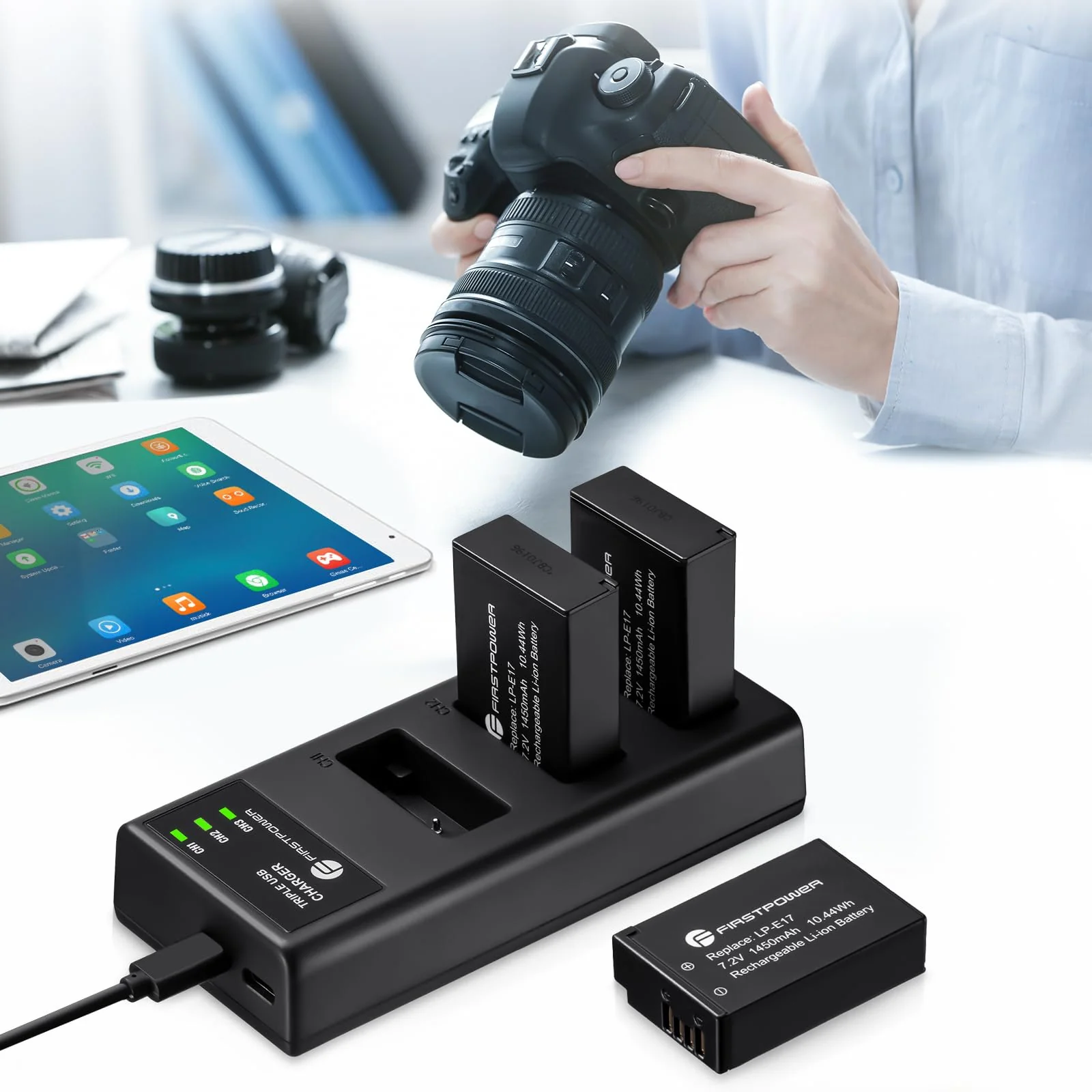 FirstPower LP-E17 Battery 3-Pack and Triple Slot Charger for Canon EOS R50 R100 R10 R8 RP, Powershot V1, Rebel T8i T7i T6i T6s, SL2 SL3, EOS M3 M5 M6, M6 Mark II, 77D 200D 750D 760D 800D 8000D Camera - Image 6
