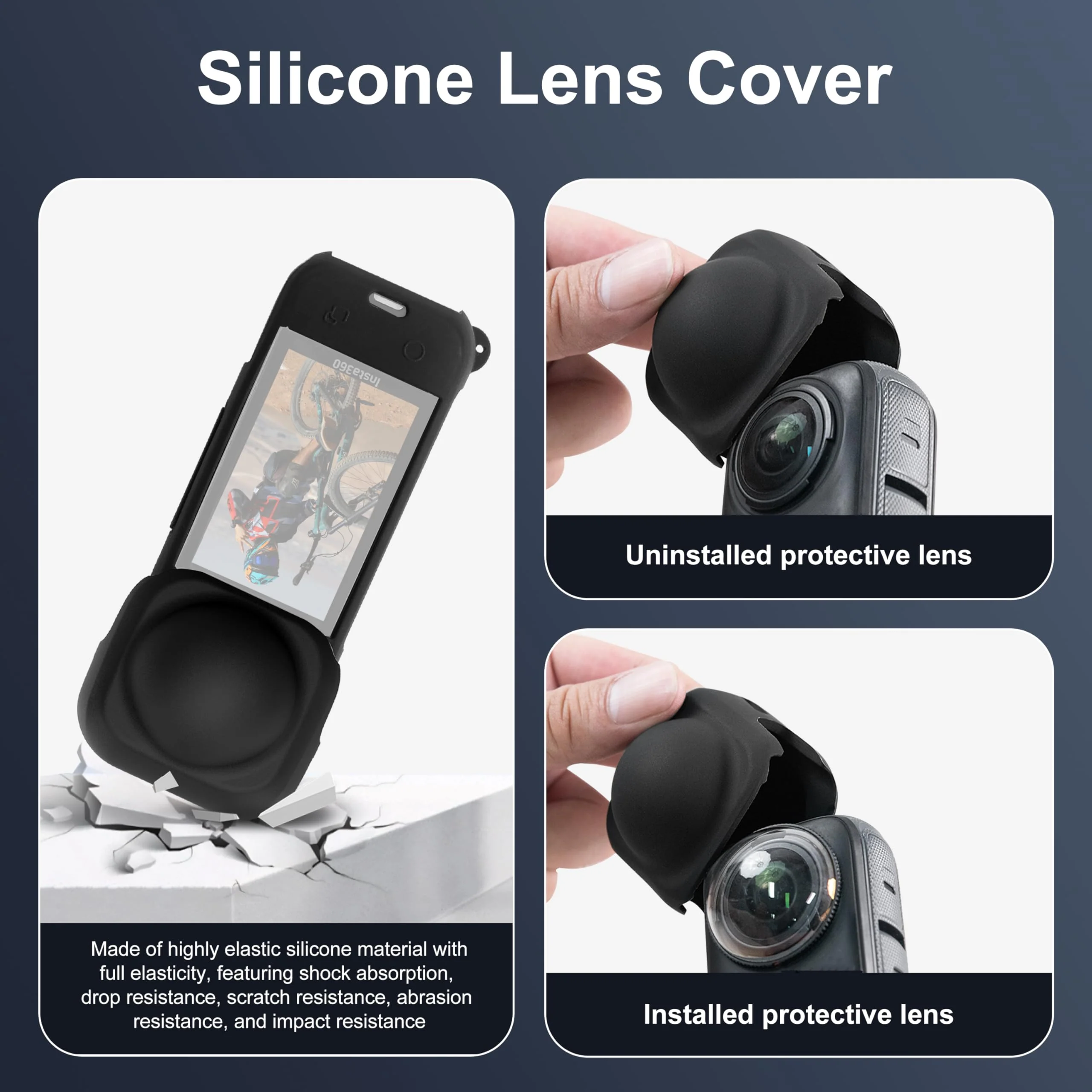 FitStill Protection Accessories Kit Only for Insta 360 X5 Optical 2PCS Tempered Glass Screen Protector+Rubber Lens Cap+Silicone Rubber Protective Case+Silicone Support Base Mount Insta 360x5 Accessory - Image 5