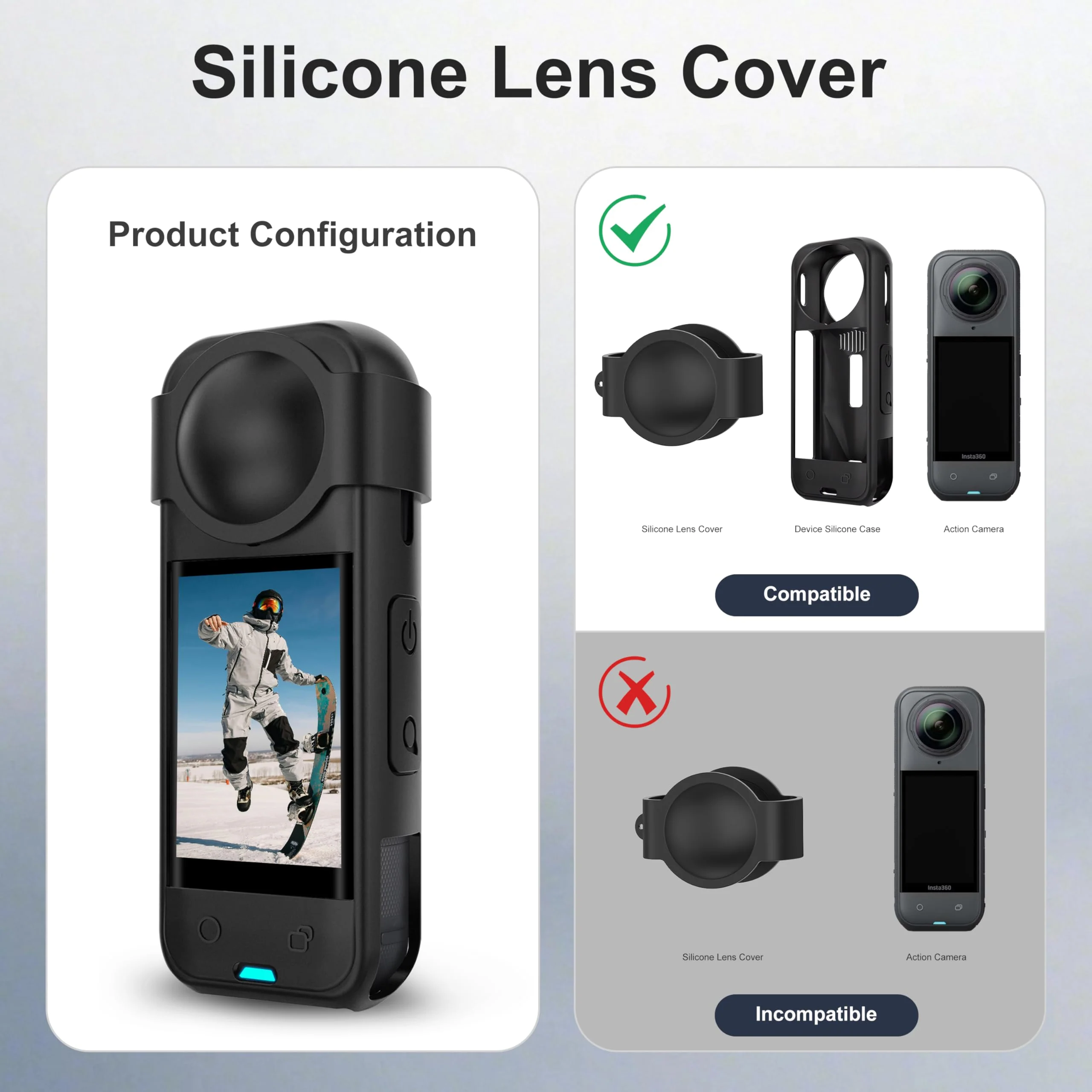 FitStill Protection Accessories Kit Only for Insta 360 X5 Optical 2PCS Tempered Glass Screen Protector+Rubber Lens Cap+Silicone Rubber Protective Case+Silicone Support Base Mount Insta 360x5 Accessory - Image 7