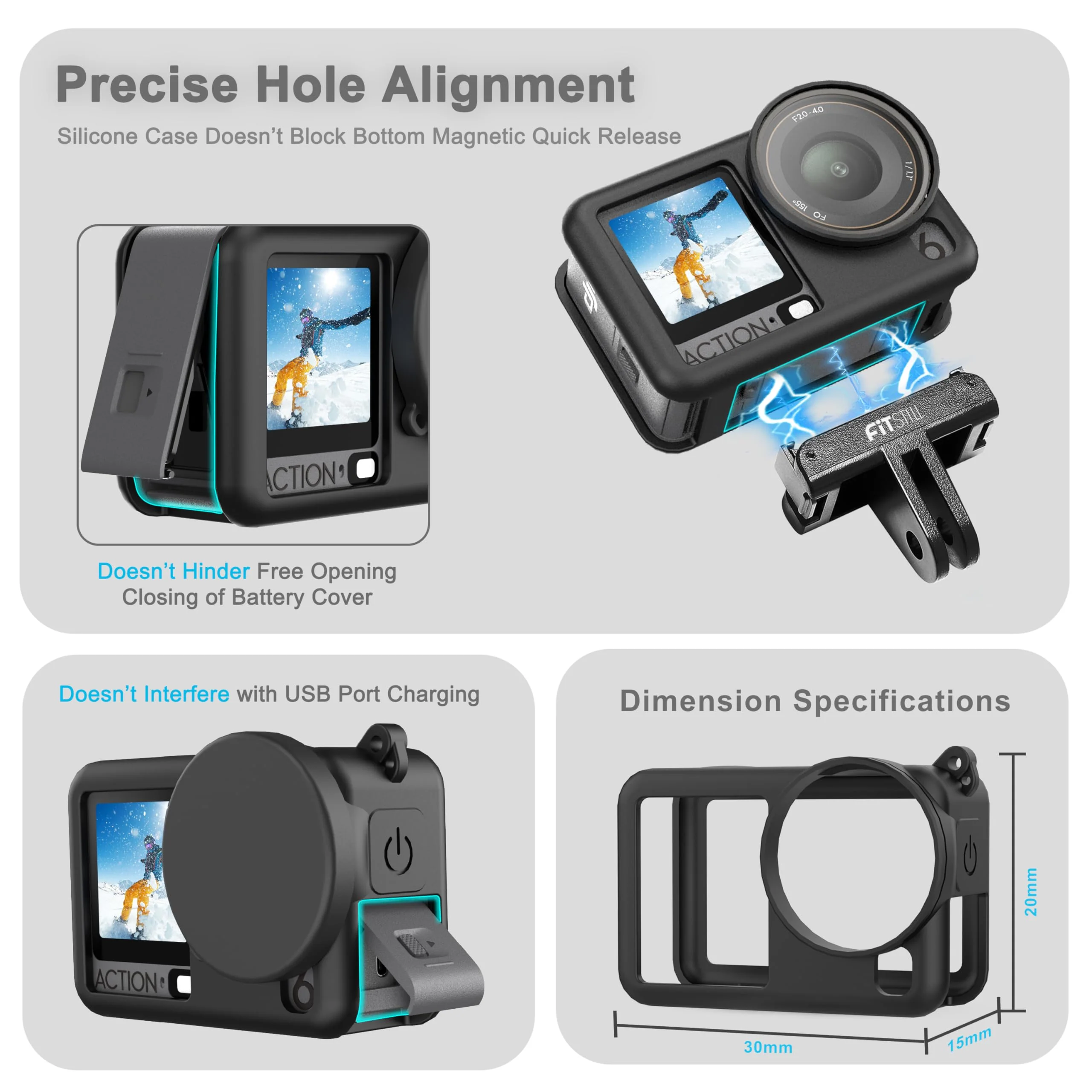 FiTSTILL Silicone Rubber Case+3Pack Tempered Glass Protector Compatible for DJI Osmo Action 6,Rubber Case&Lens Caps&Screen Protectors&Lanyardfor Protective Full Cover Shell Action6 Accessories Kit - Image 3