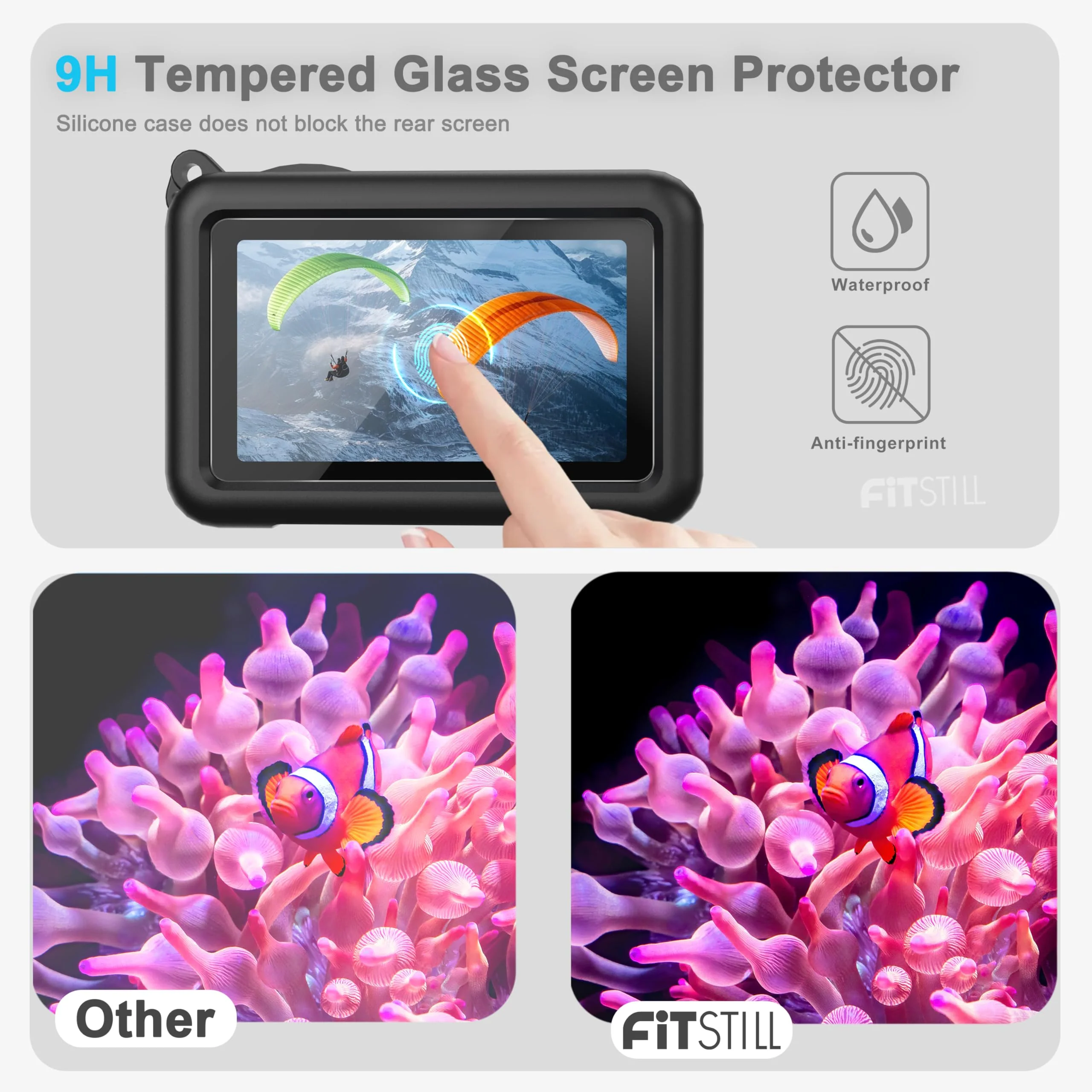 FiTSTILL Silicone Rubber Case+3Pack Tempered Glass Protector Compatible for DJI Osmo Action 6,Rubber Case&Lens Caps&Screen Protectors&Lanyardfor Protective Full Cover Shell Action6 Accessories Kit - Image 6