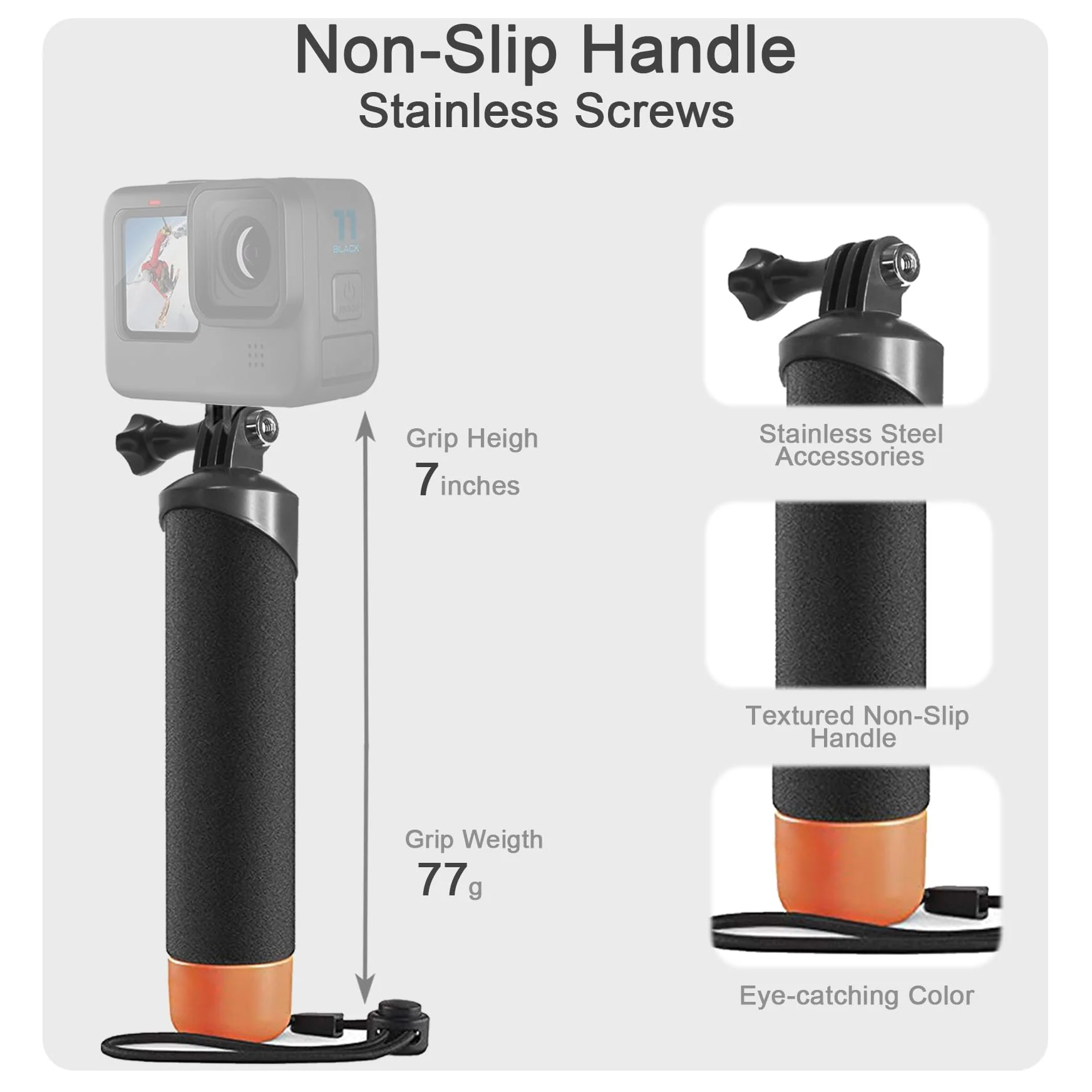 FitStill Waterproof Monopod Floating Hand Grip Snorkeling Selfie Pole Stick +Steel cored Safety Wrist Strap Rope for Go Pro Hero 12/11/10/9/8/7/6/5 Max Session DJI Osmo and Other Action Cameras - Image 2