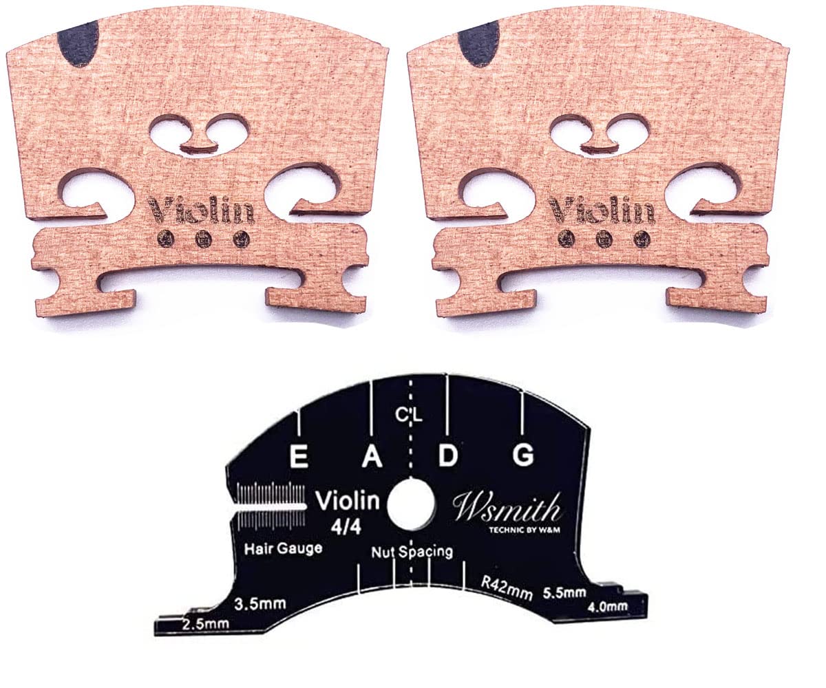 Fitted 4/4 Full Size Violin Maple Bridge with Reference Template Tool Violin Parts Accessories 3Pcs