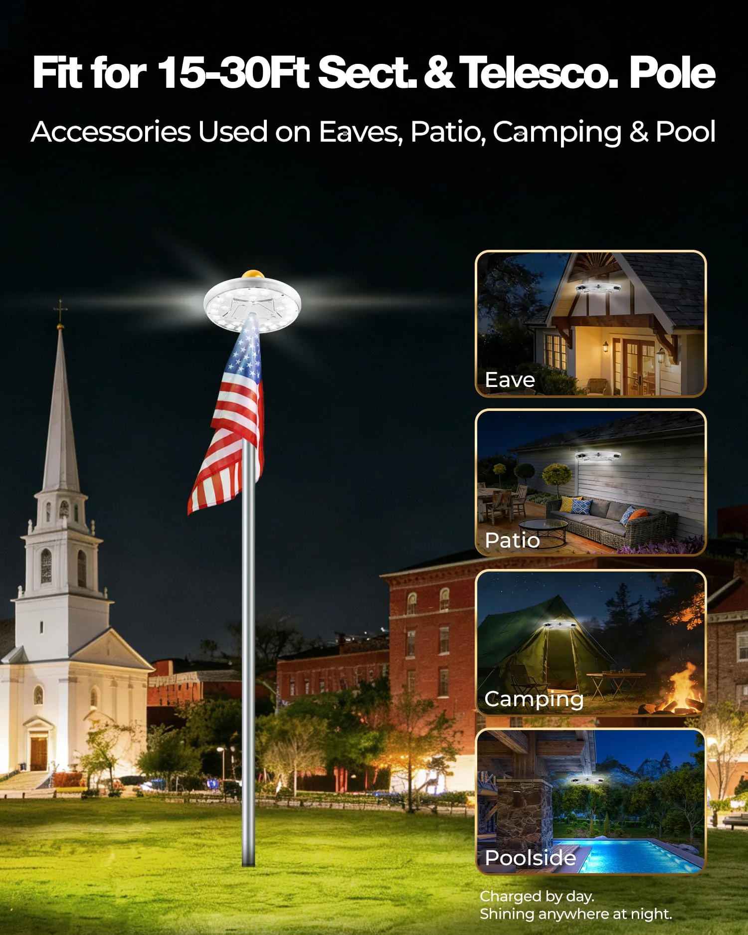 Flag Pole Light Solar Powered Top Mount, 25-Star Bright LEDs, Dusk-to-Dawn Flag Lighting, Flagpole Focused Light for 15-30 Ft Flagpoles, IP65 Waterproof Outdoors, Auto On/Off, Silver - Image 8