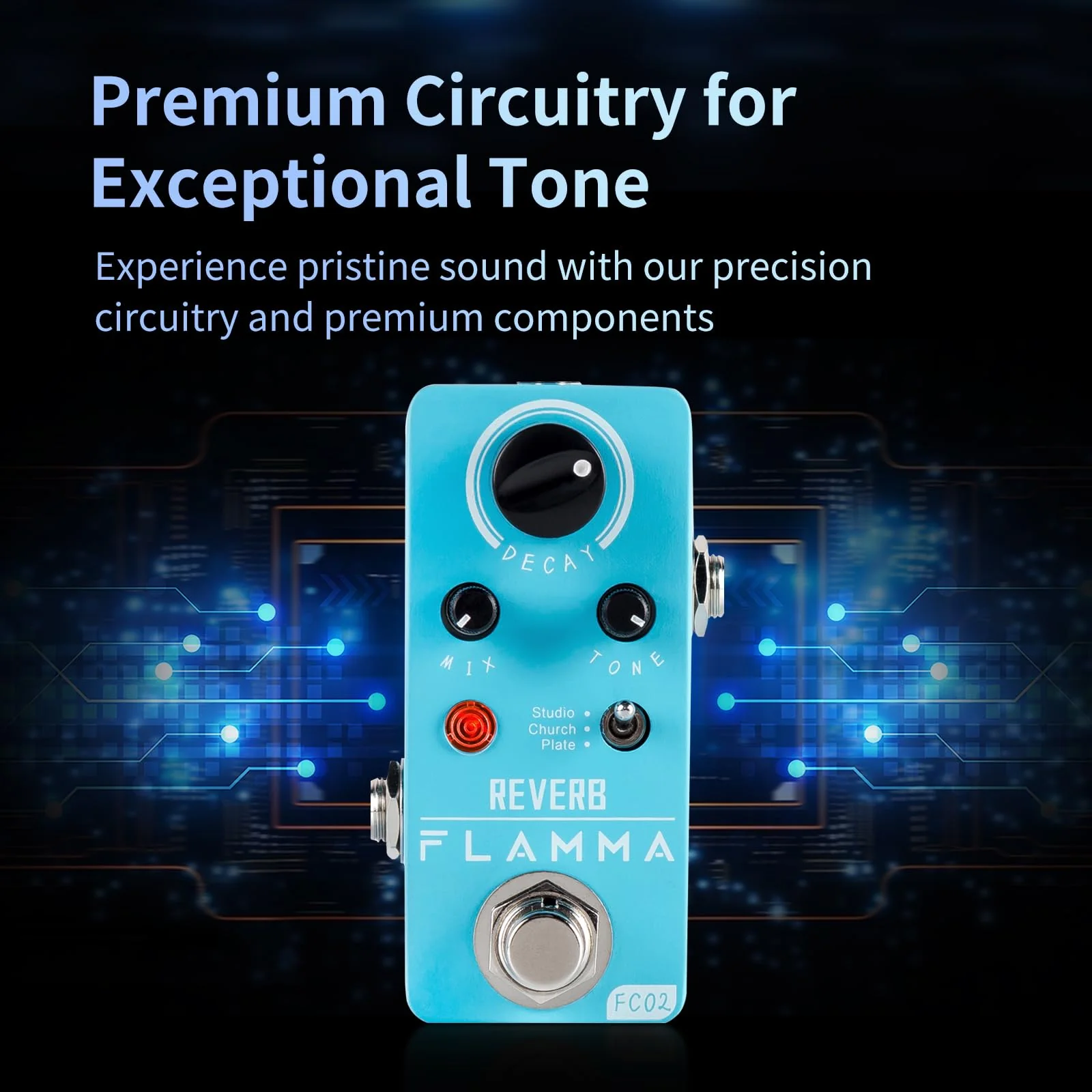 FLAMMA FC02 Mini Reverb Pedal Digital Guitar Pedal with 3 Reverb Effects Church Plate Studio True Bypass FC02 Reverb - Image 5