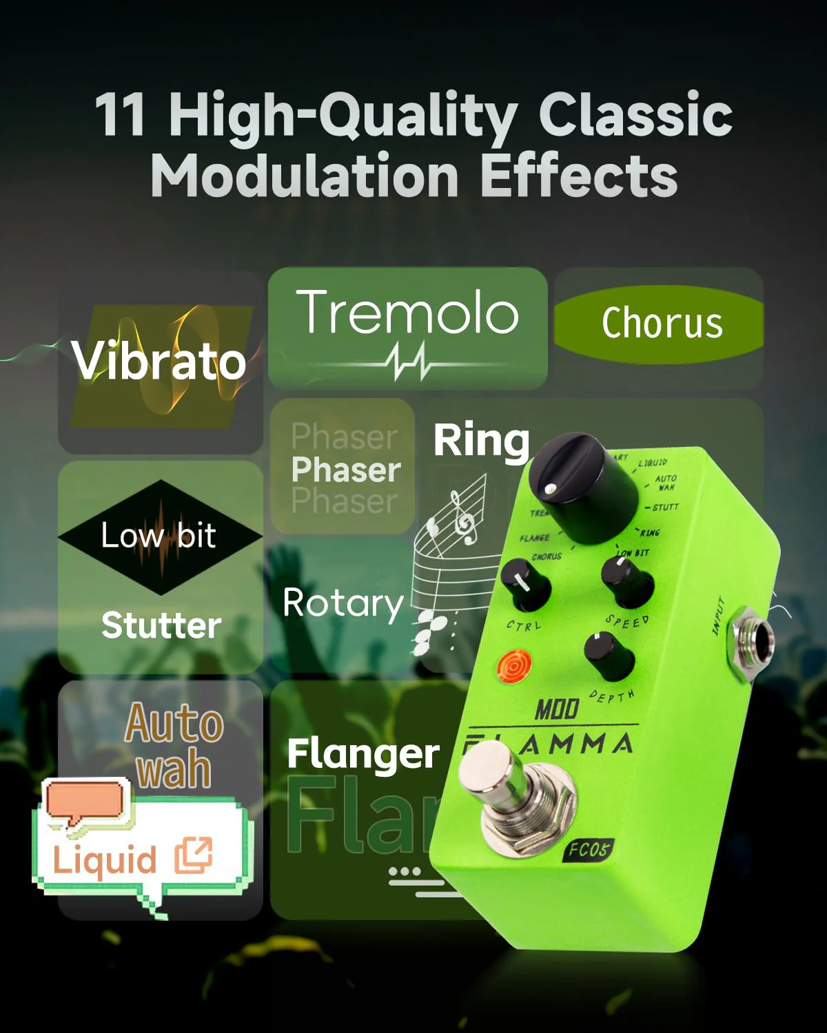 FLAMMA FC05 Mini Modulation Pedal with Chorus Flanger Tremolo Phaser Vibrato Rotary Liquid Autowah Stutter Ring LowBit FC05 Modulation - Image 2