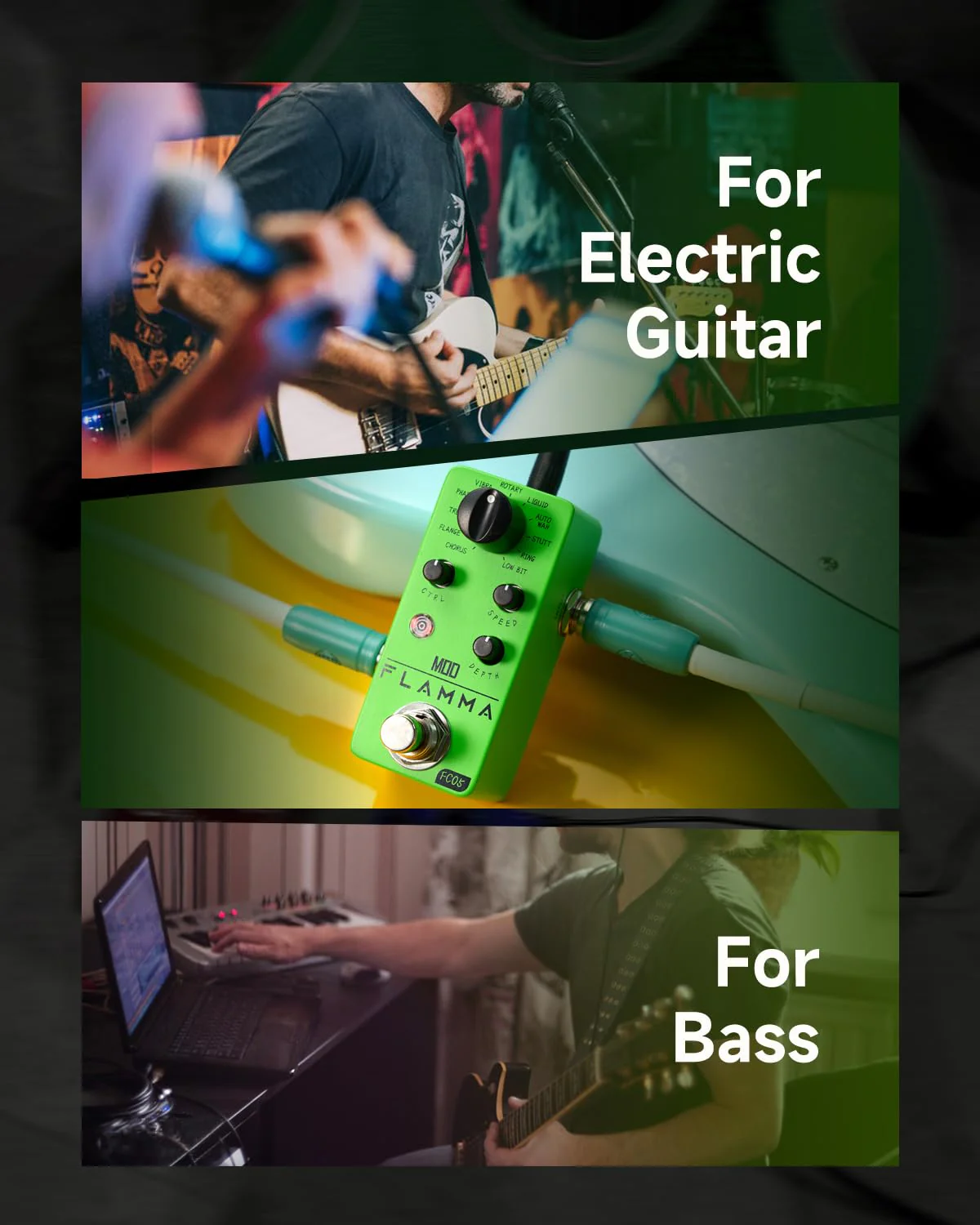 FLAMMA FC05 Mini Modulation Pedal with Chorus Flanger Tremolo Phaser Vibrato Rotary Liquid Autowah Stutter Ring LowBit FC05 Modulation - Image 6