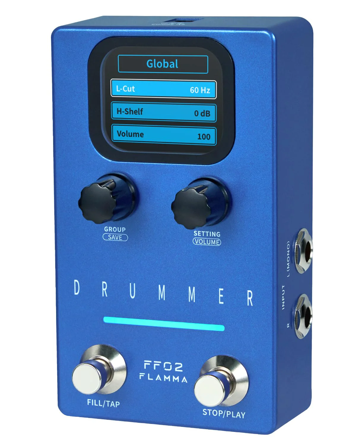 FLAMMA FF02 Drum Machine Guitar Pedal - 121 Drum Grooves, 11 Music Genres, Tap Tempo, Adjustable Rhythms, Stereo I/O for Live & Studio Use Drum Blue